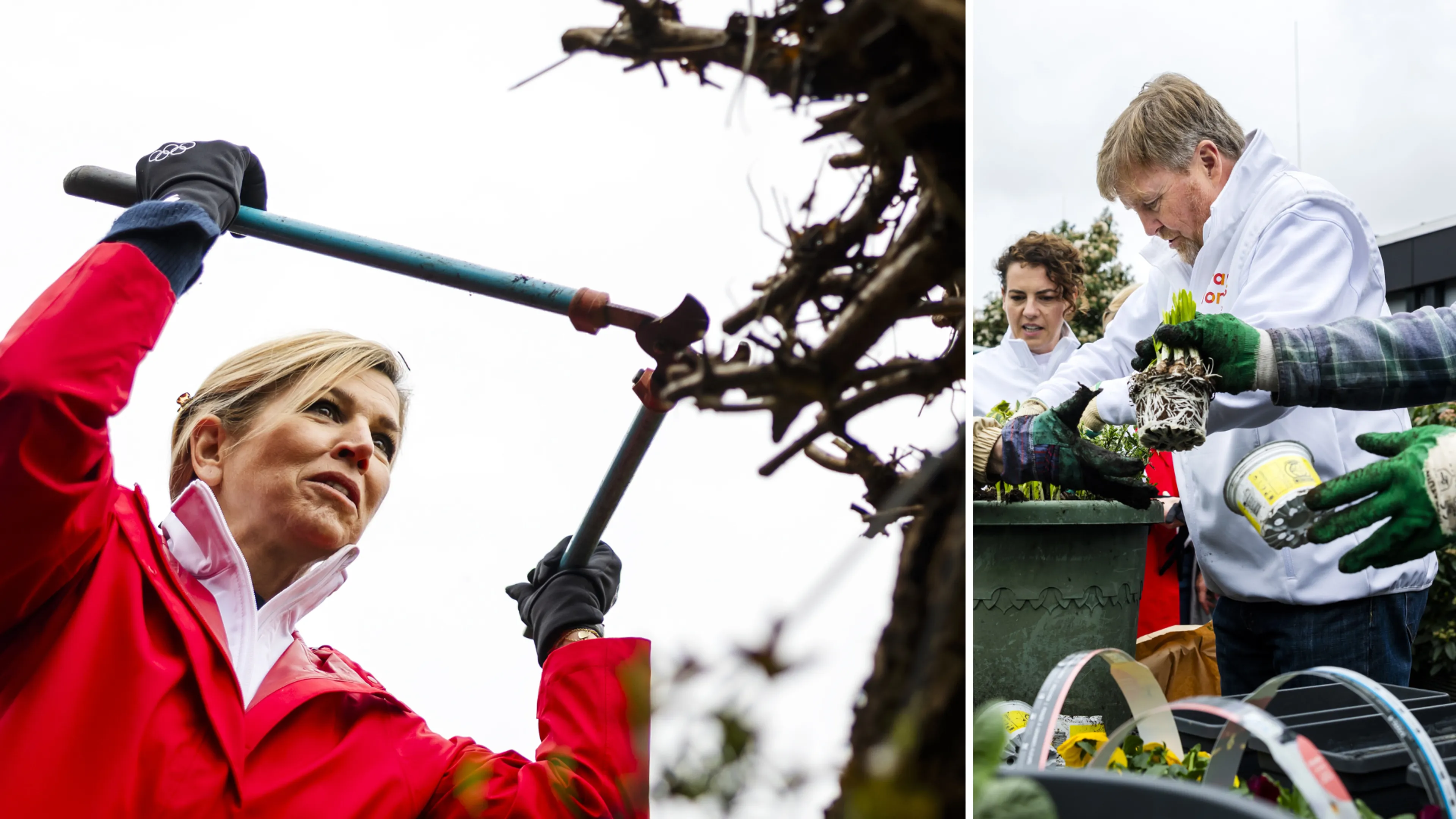 Koningspaar zet ondanks de regen letterlijk de bloemetjes buiten bij NLdoet