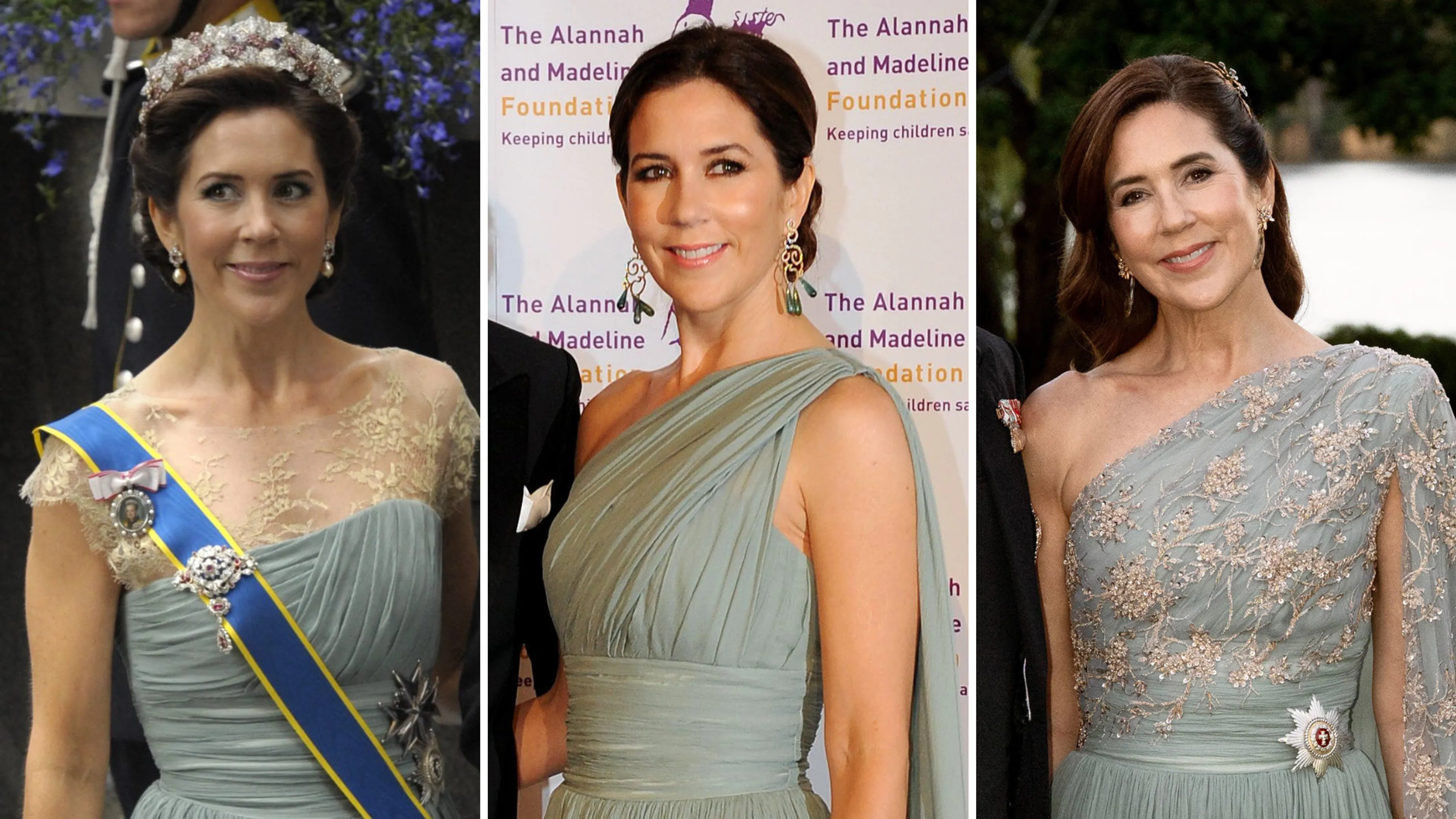 Eén jurk, drie uitvoeringen: de blauwe avondjurk van koningin Mary