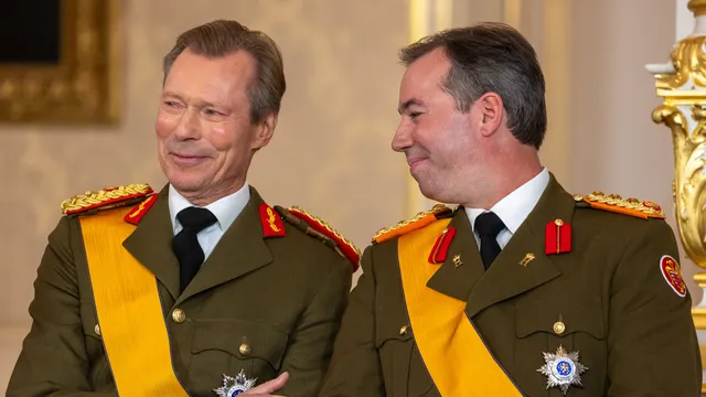 Tijdens zijn abdicatie knijpt Henri even in de arm van Guillaume.