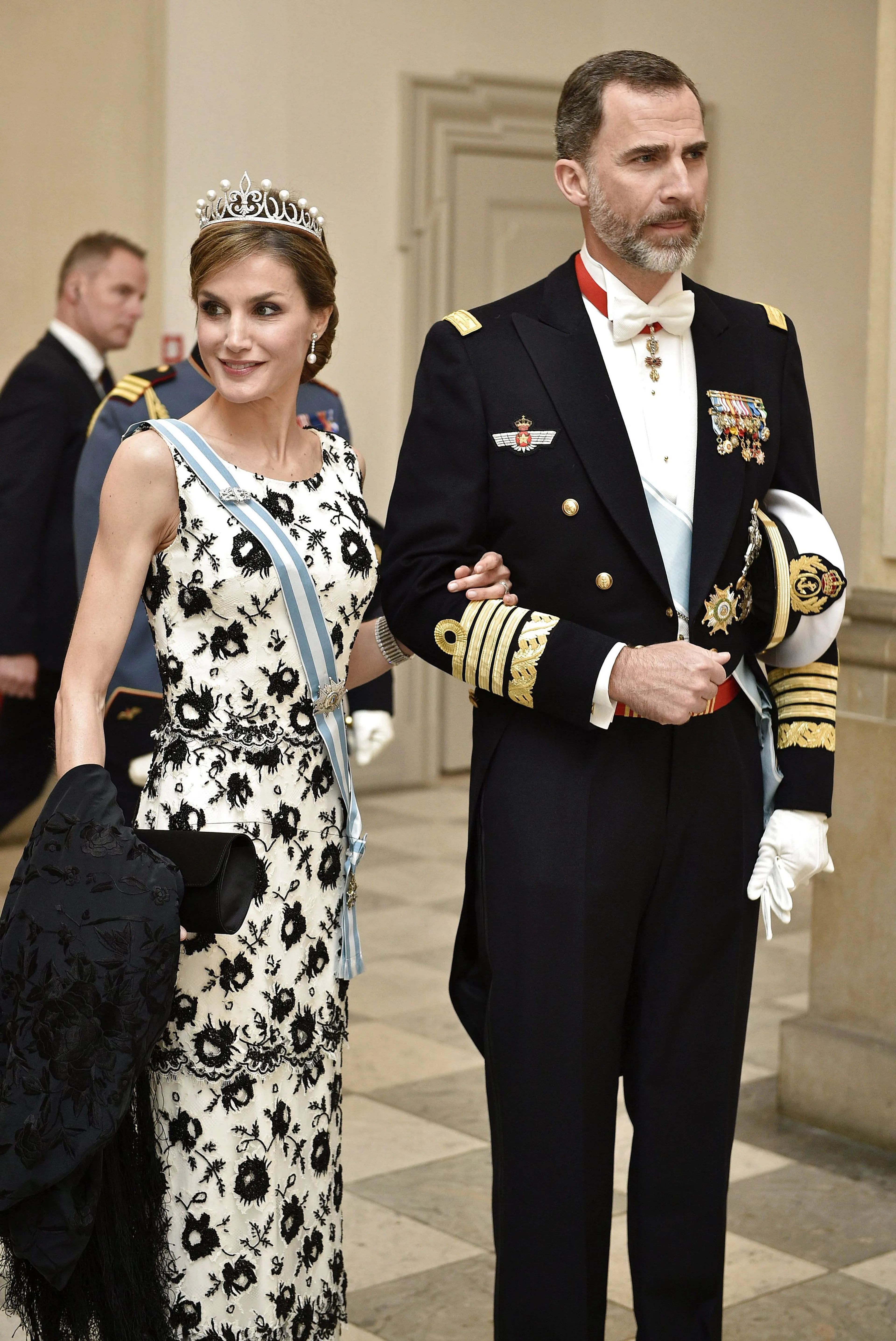Koningin Letizia met de tiara op het galadiner ter ere van de 75ste verjaardag van koningin Margrethe (2015).