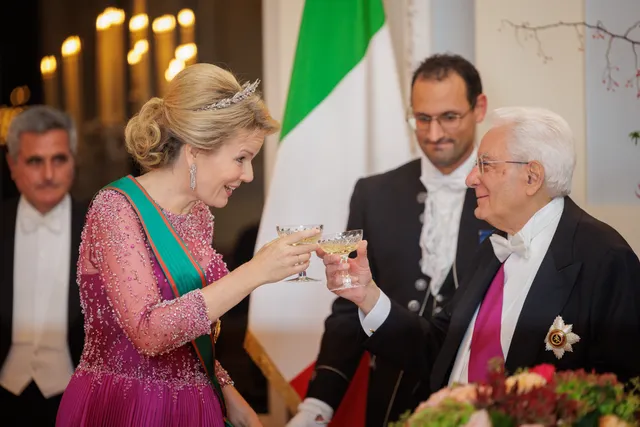 Koningin Mathilde en de Italiaanse president Mattarella.