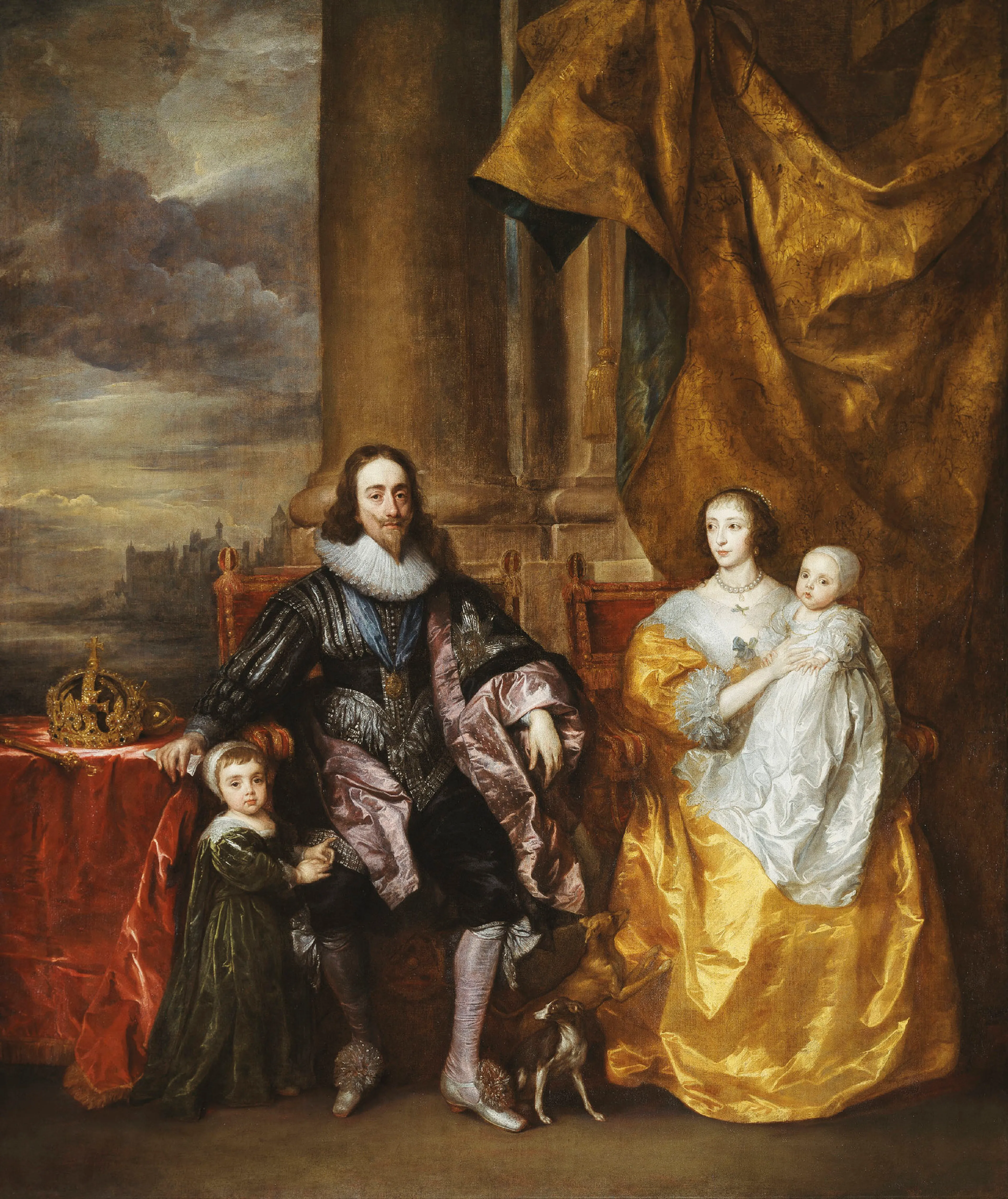 Koning Charles I met zijn echtgenote Henriëtte Maria en hun twee oudste kinderen.
