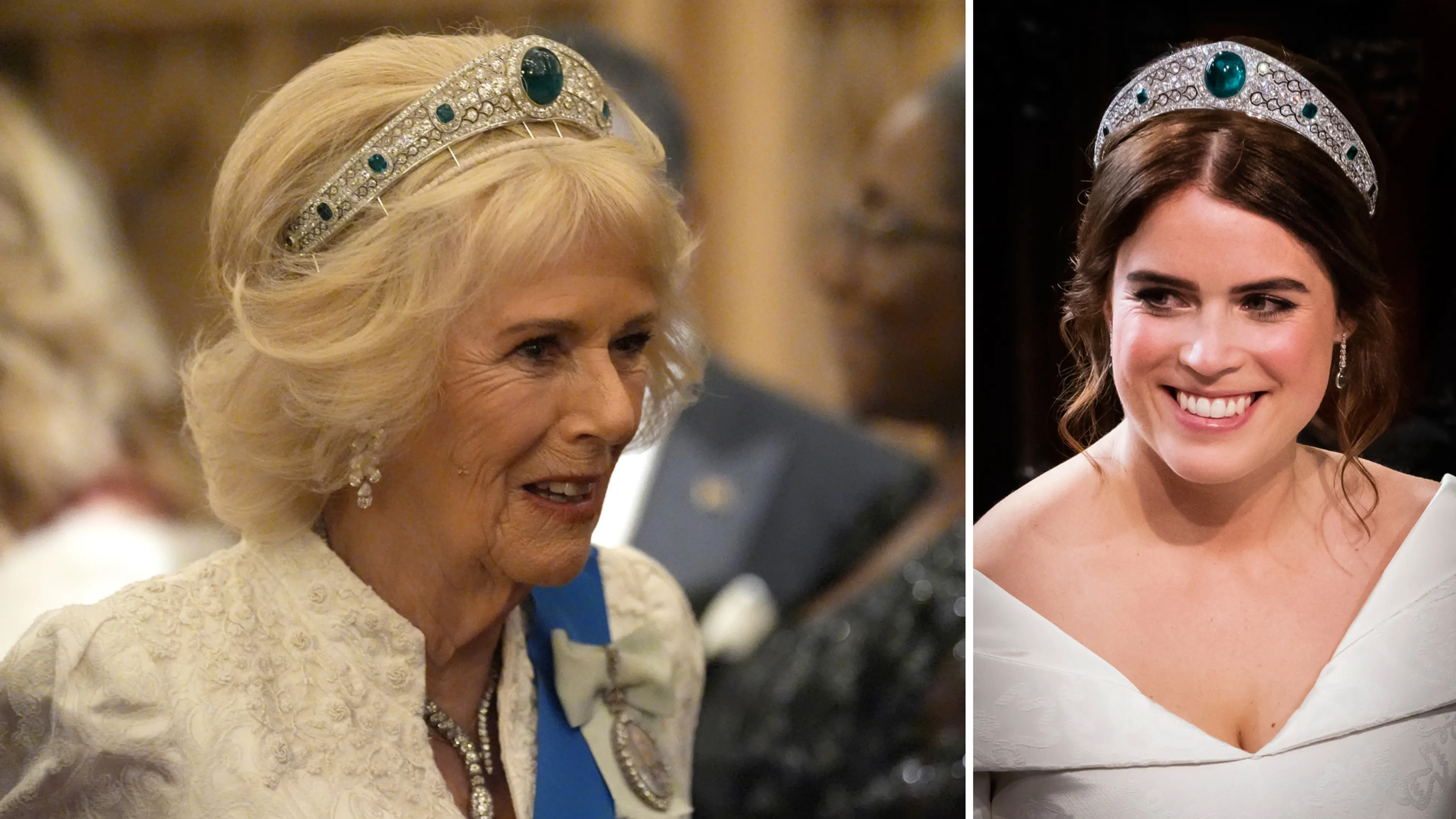 Koningin Camilla draagt huwelijksdiadeem prinses Eugenie tijdens receptie
