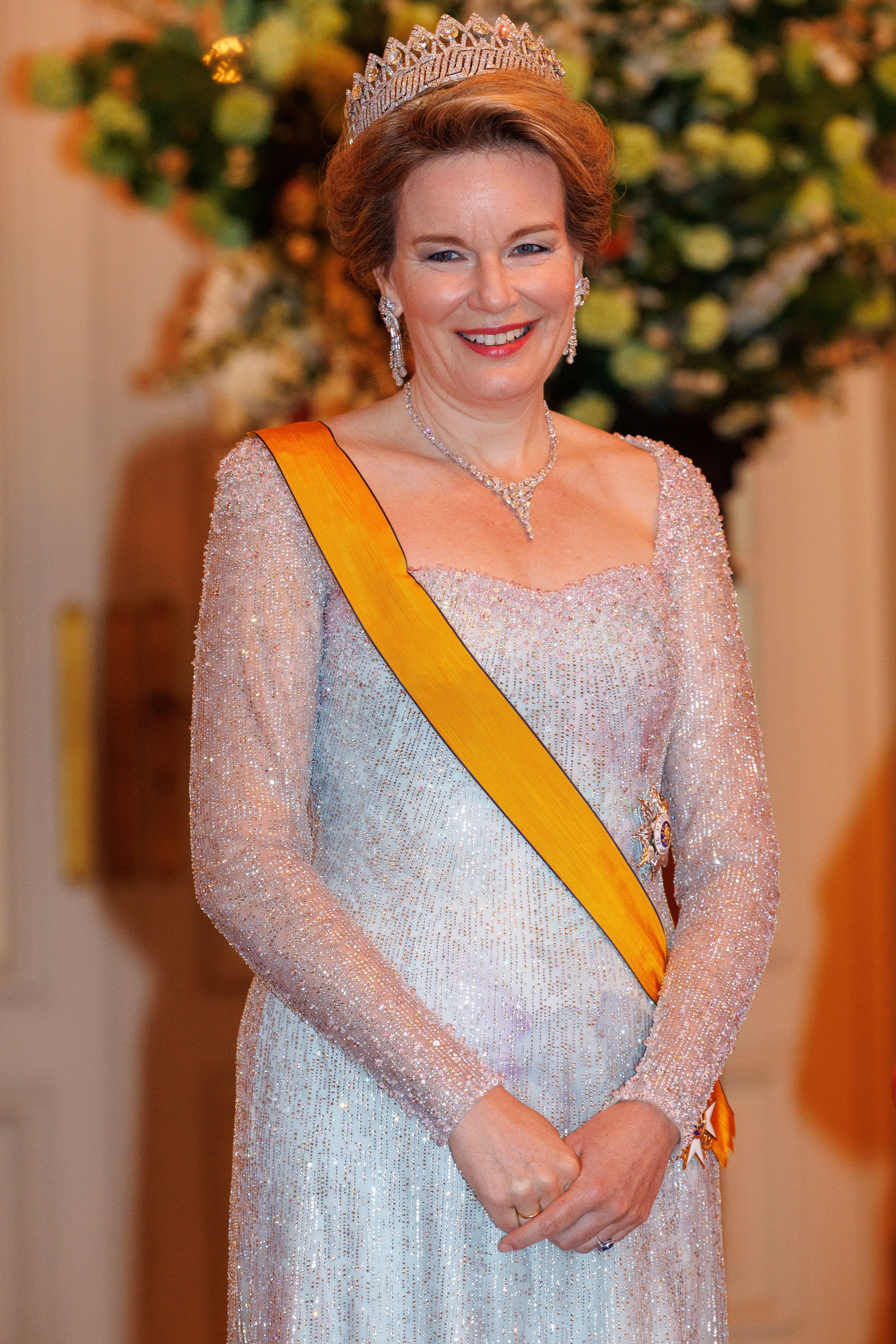 Koningin Mathilde tijdens het staatsbanket met Luxemburg (2024).