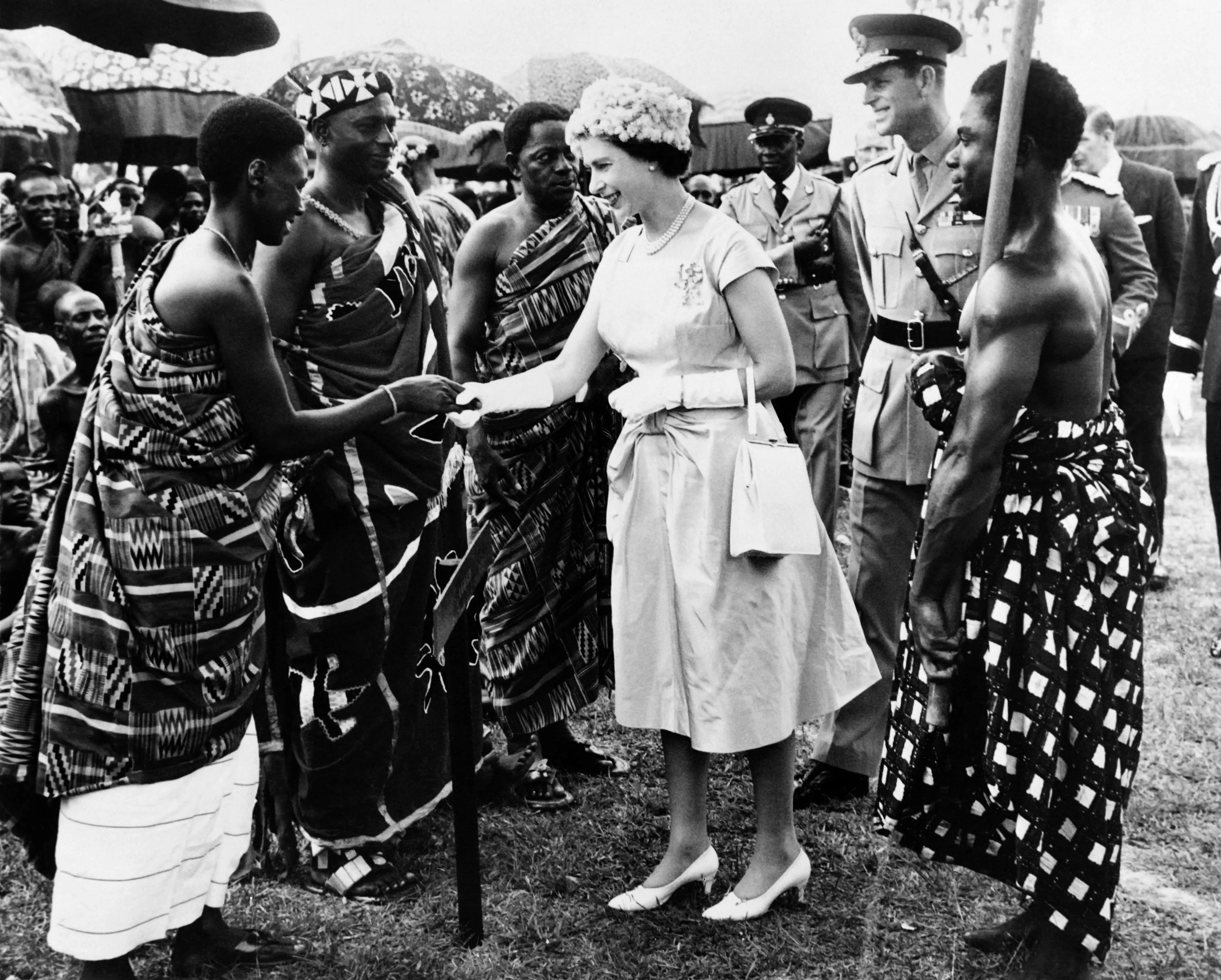 Koningin Elizabeth tijdens haar bezoek aan Ghana.