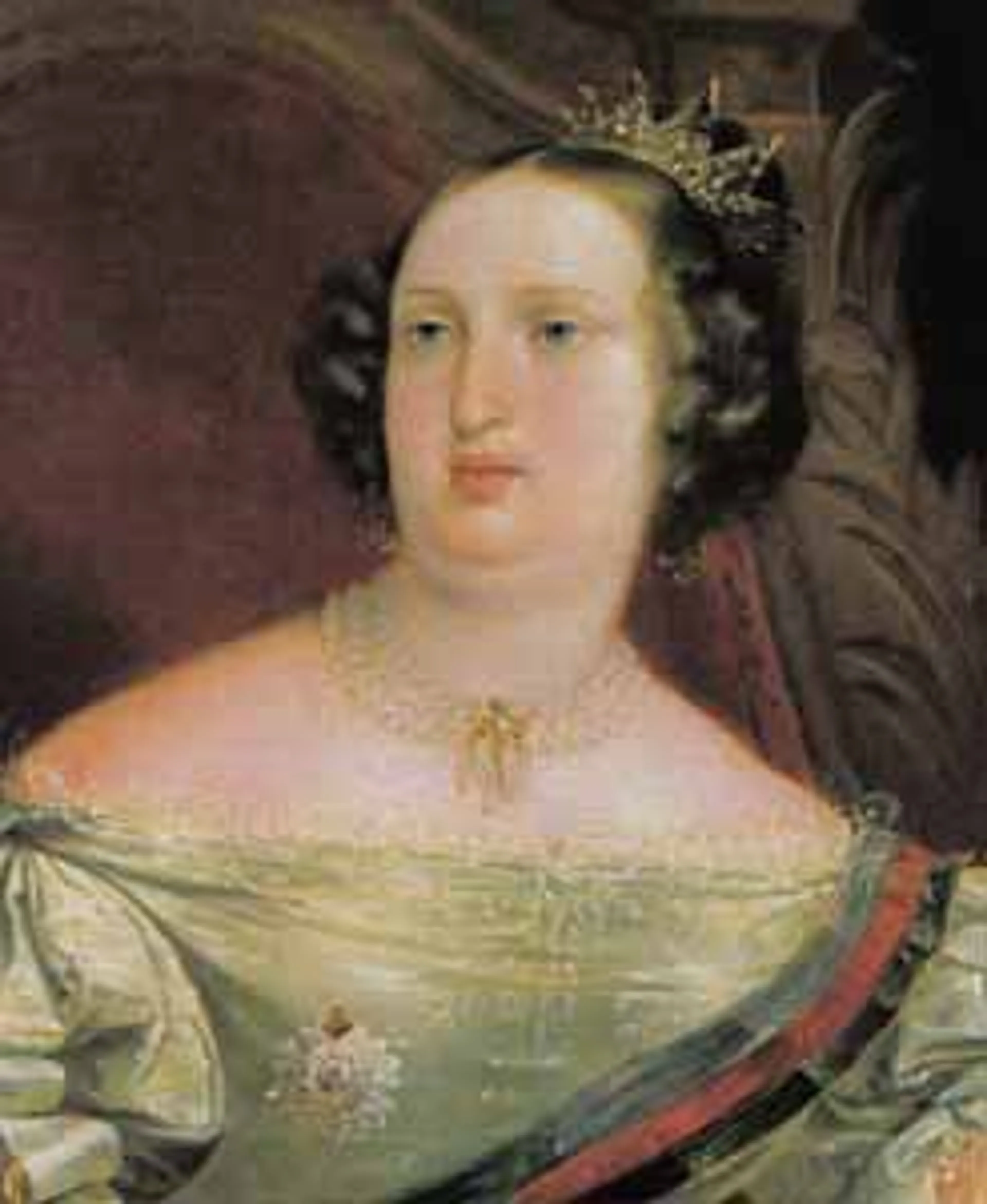 Een portret van koningin Maria II van Portugal.