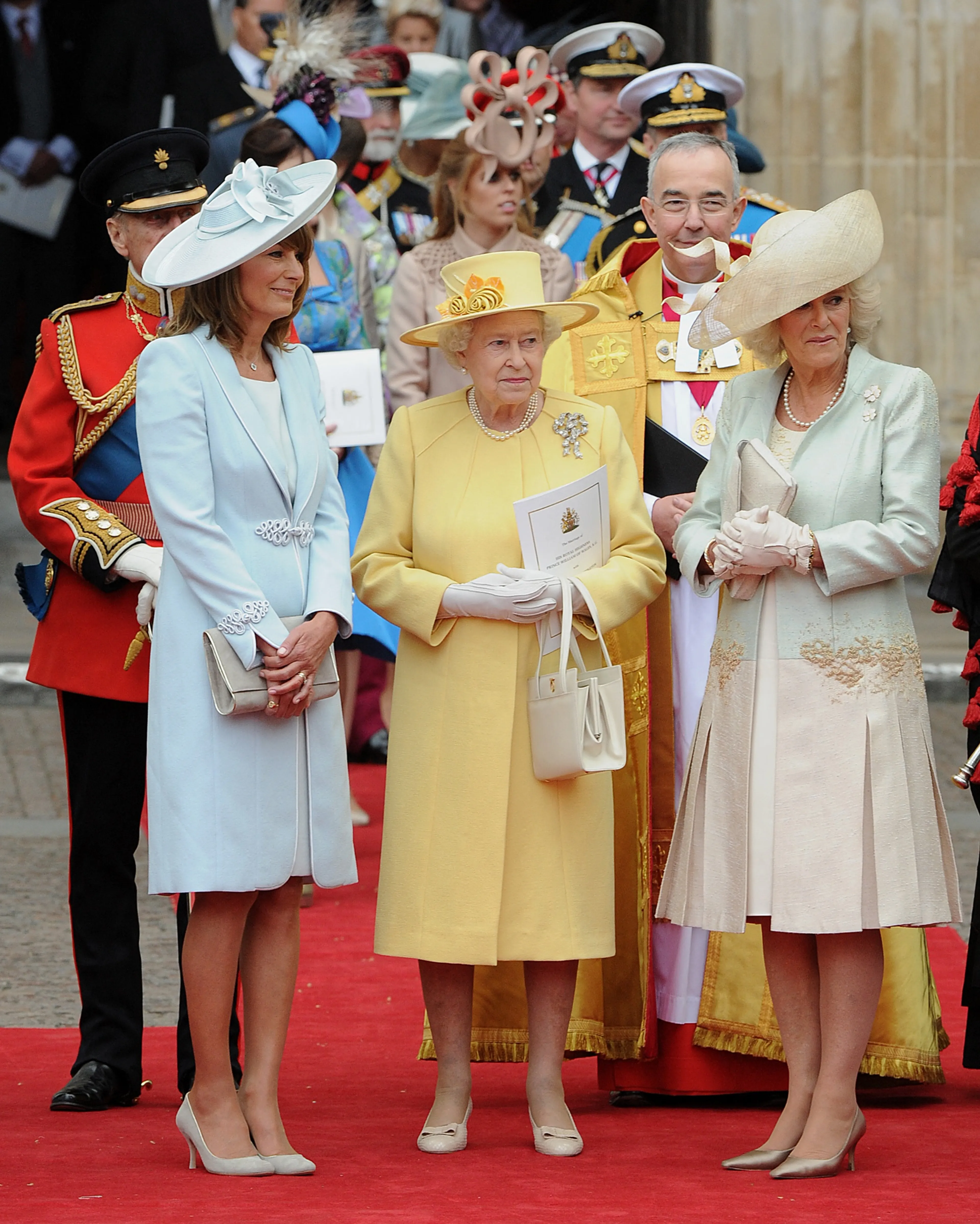 Carole Middleton, koningin Elizabeth en hertogin Camilla op het huwelijk.