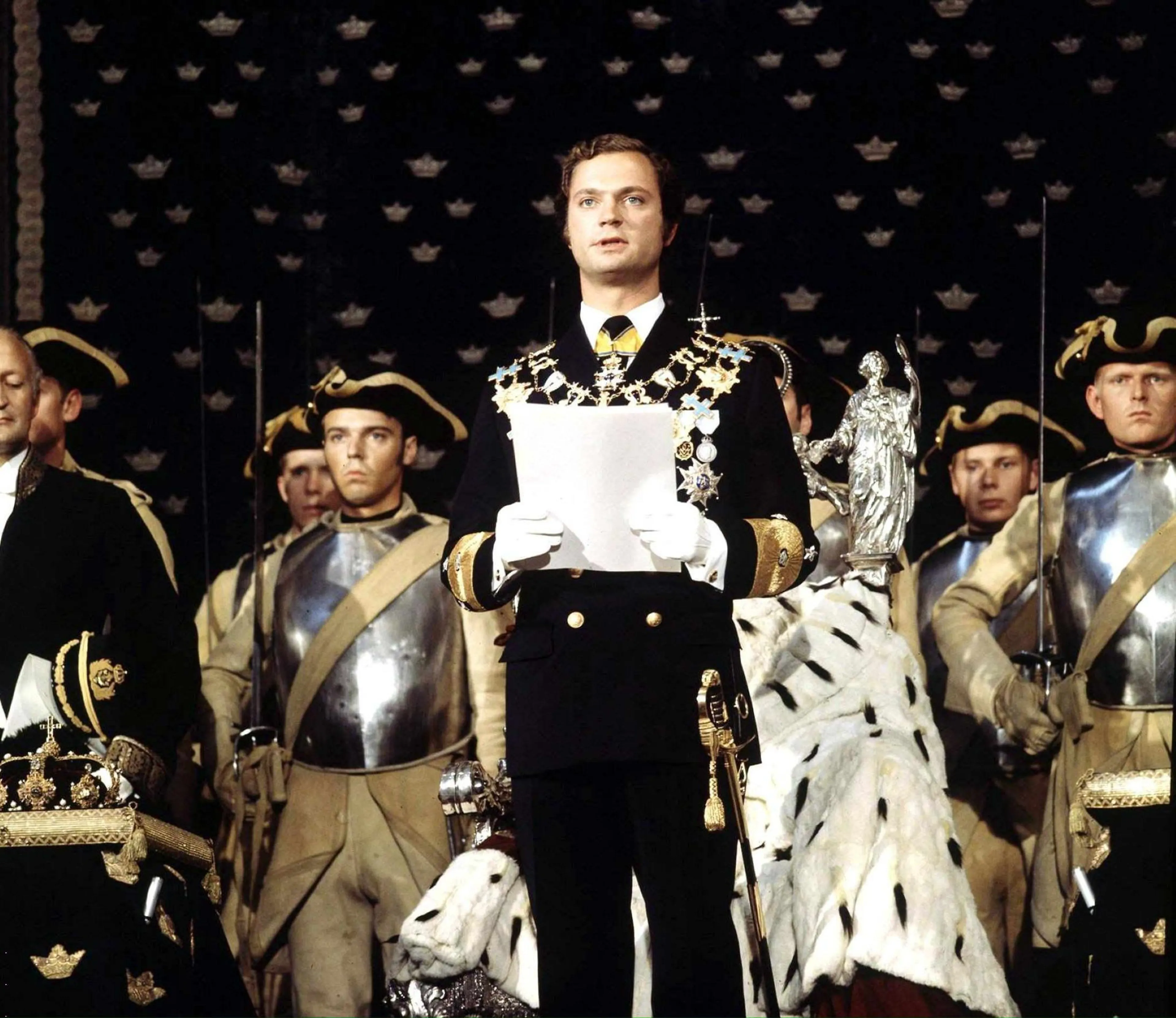 Koning Carl Gustaf bij zijn inhuldiging in 1973.