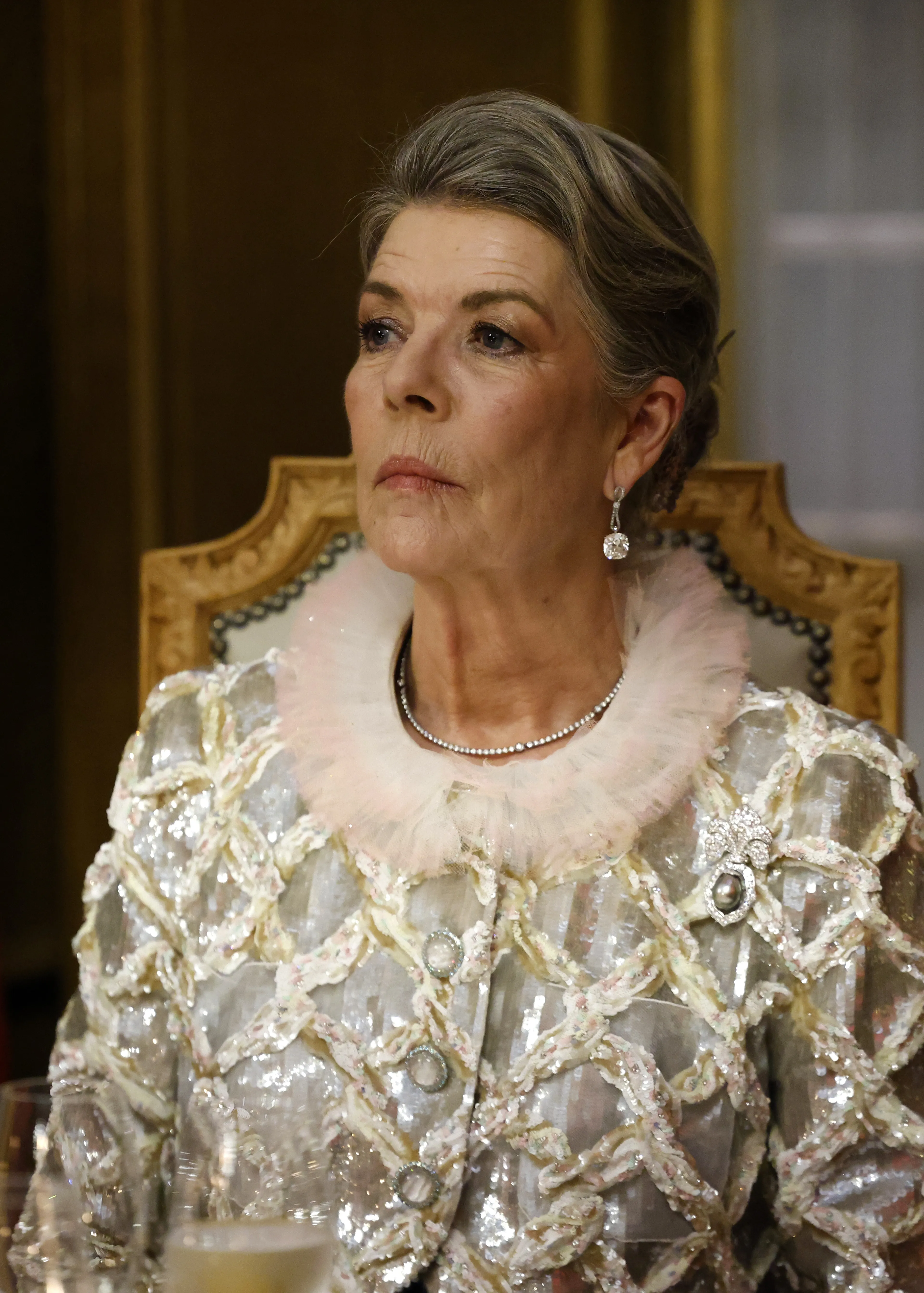 Prinses Caroline van Monaco tijdens het diner met de Franse president (2025)