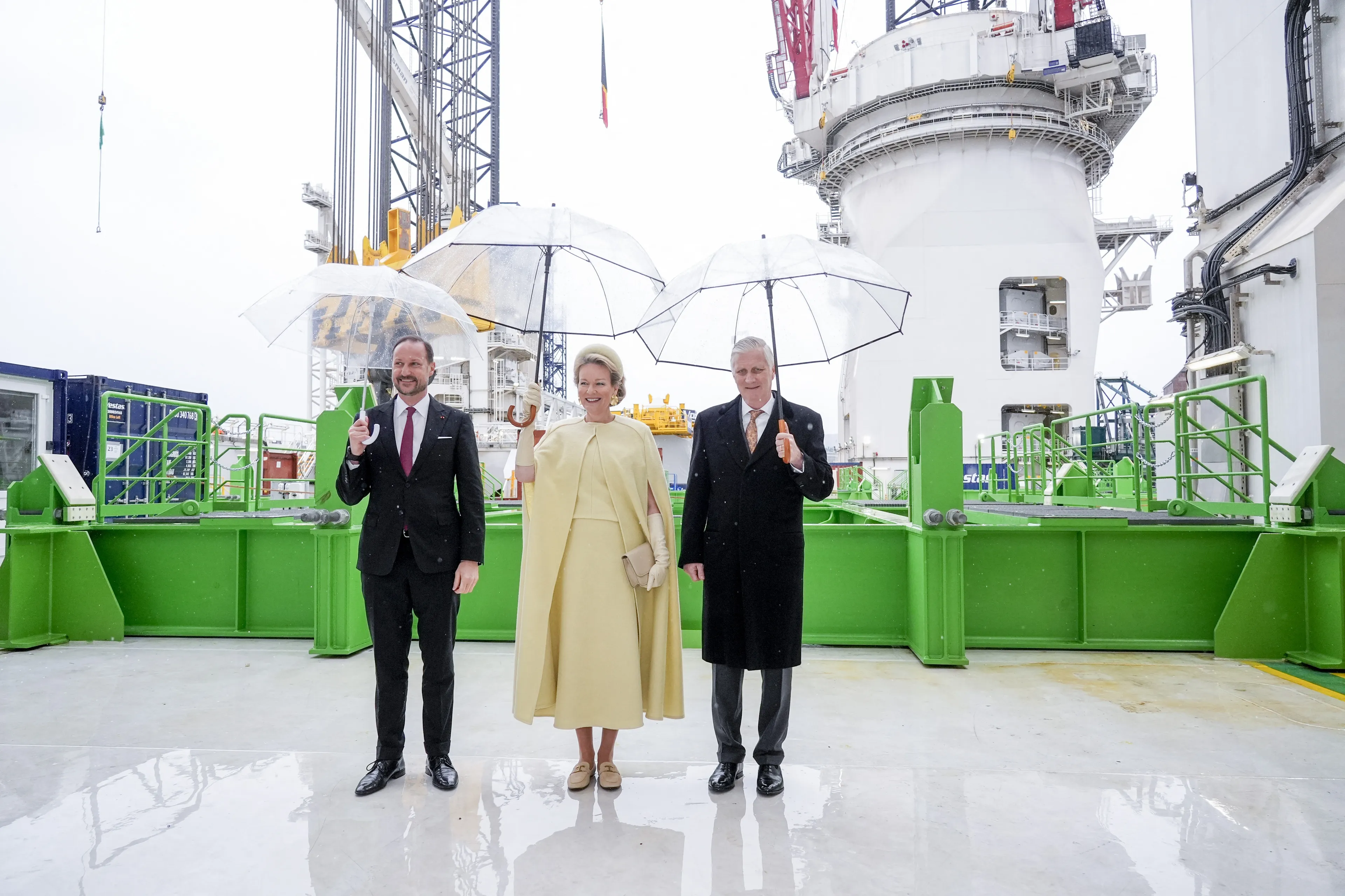 Kroonprins Haakon, koningin Mathilde en koning Filip.