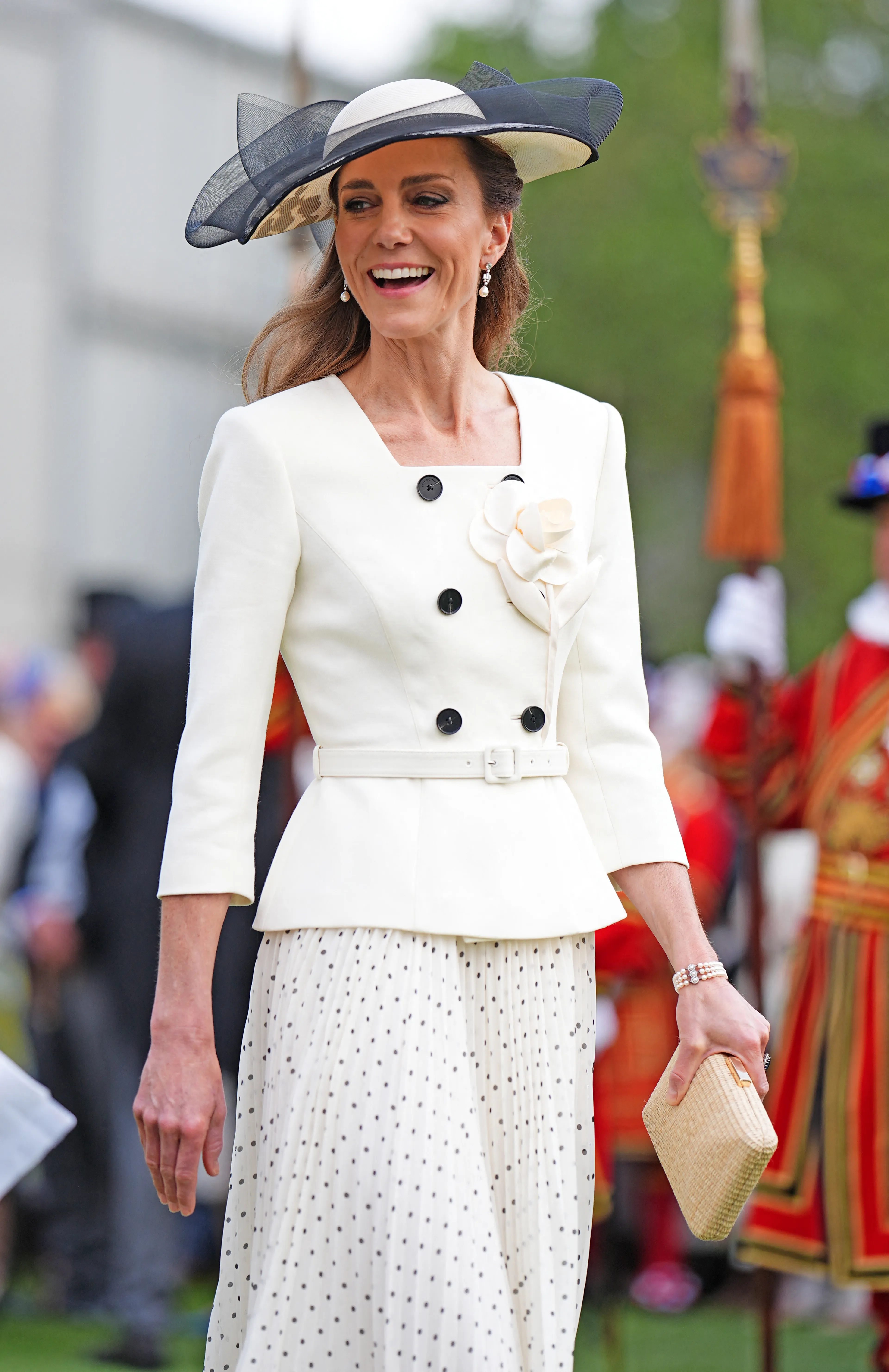 Een close-up van Catherine, de prinses van Wales.