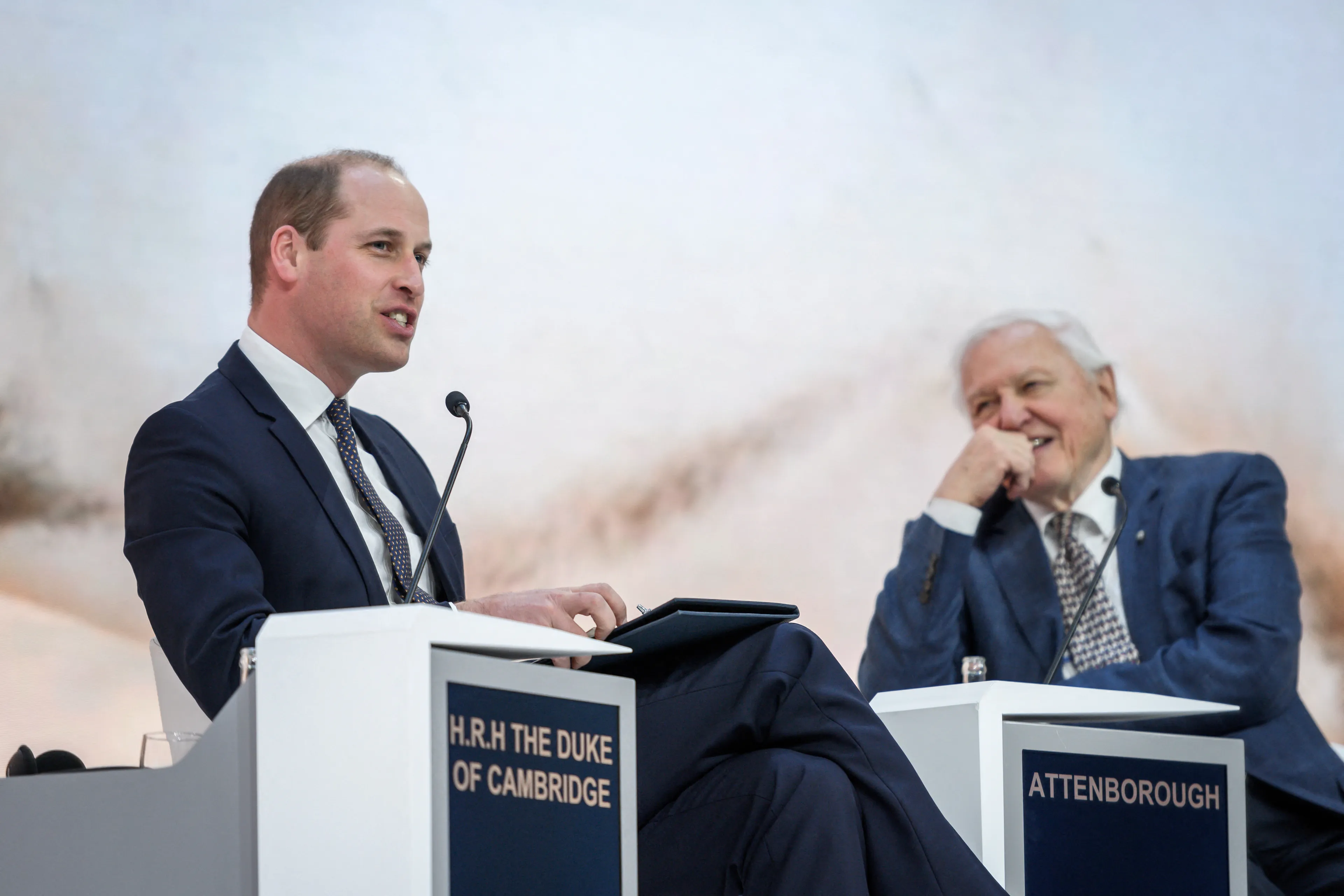 Prins William en David Attenborough nemen deel aan een gesprek tijdens de jaarlijkse bijeenkomst van het World Economic Forum (2019).