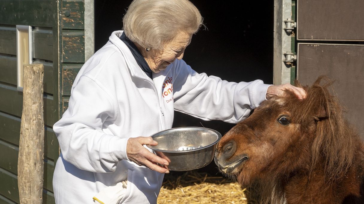 Kijk! Prinses Beatrix helpt handje op kinderboerderij