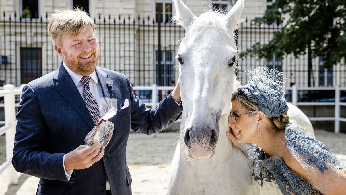 Koningspaar knuffelt paard en wordt warm ontvangen in Weense woonwijk