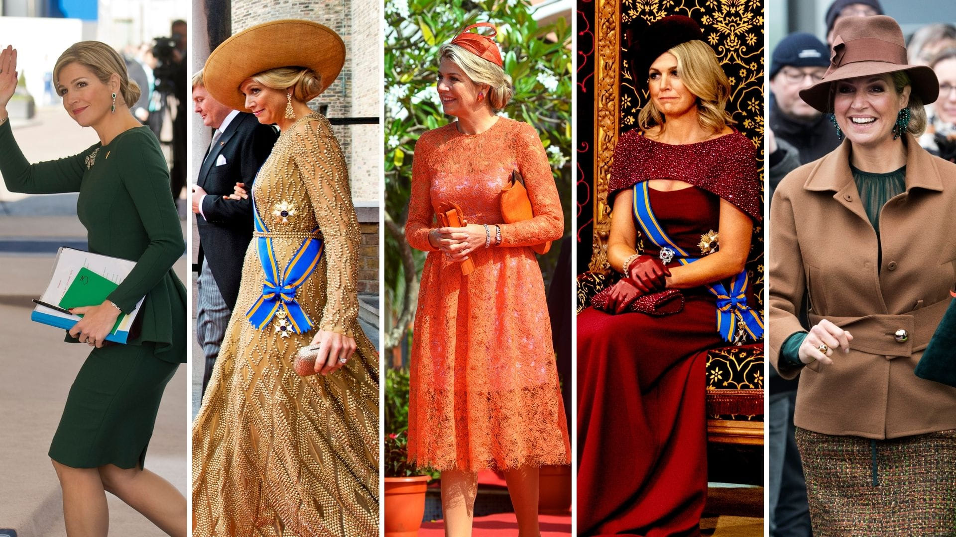 Bij de bruine outfit van Natan koos Máxima voor een nieuwe hoed van Fabienne Delvigne.