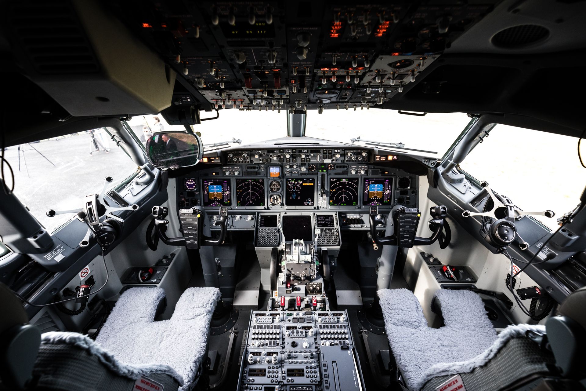 De cockpit van het regeringsvliegtuig.