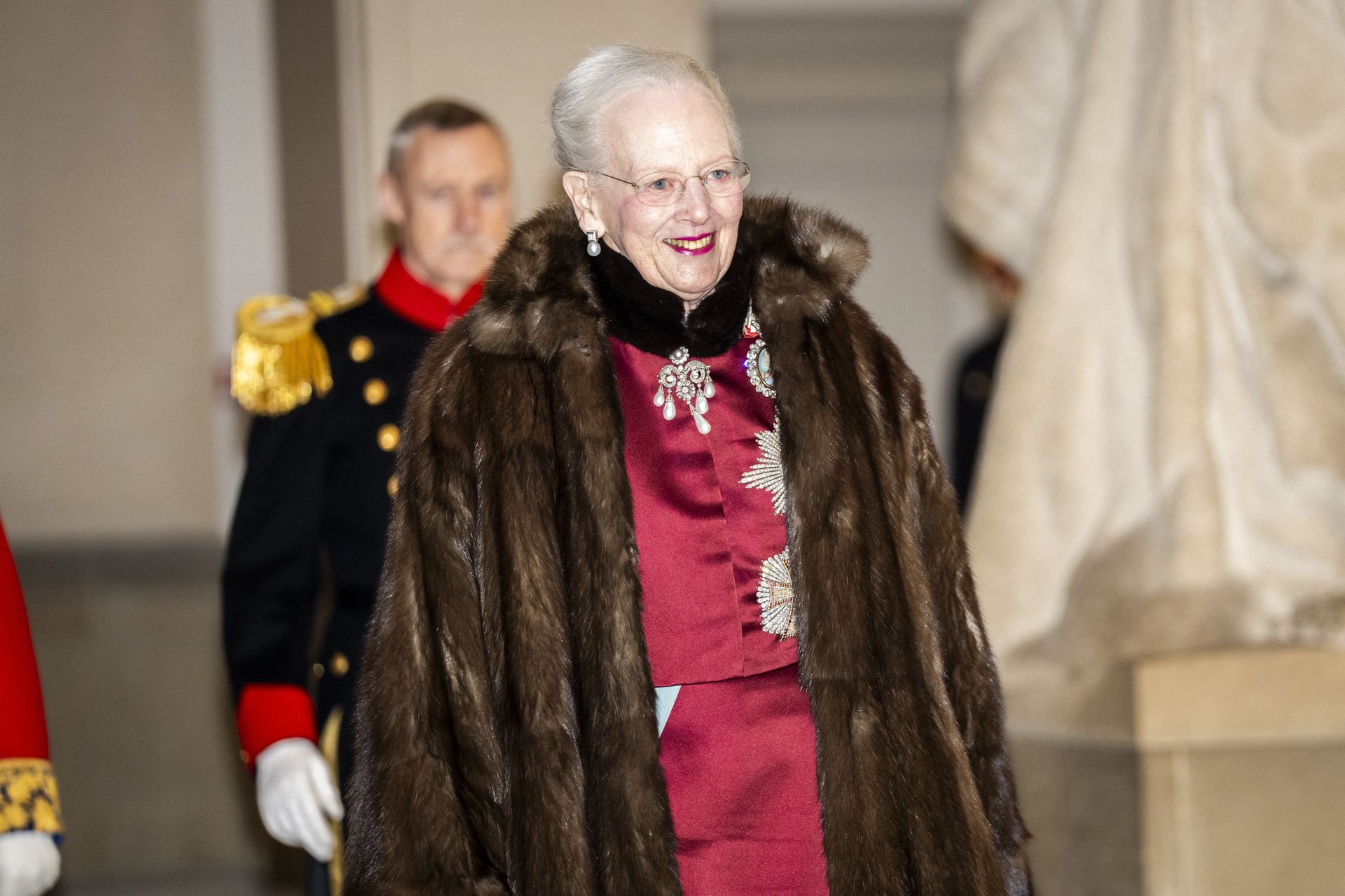Koningin Margrethe tijdens de nieuwjaarsreceptie in 2024.