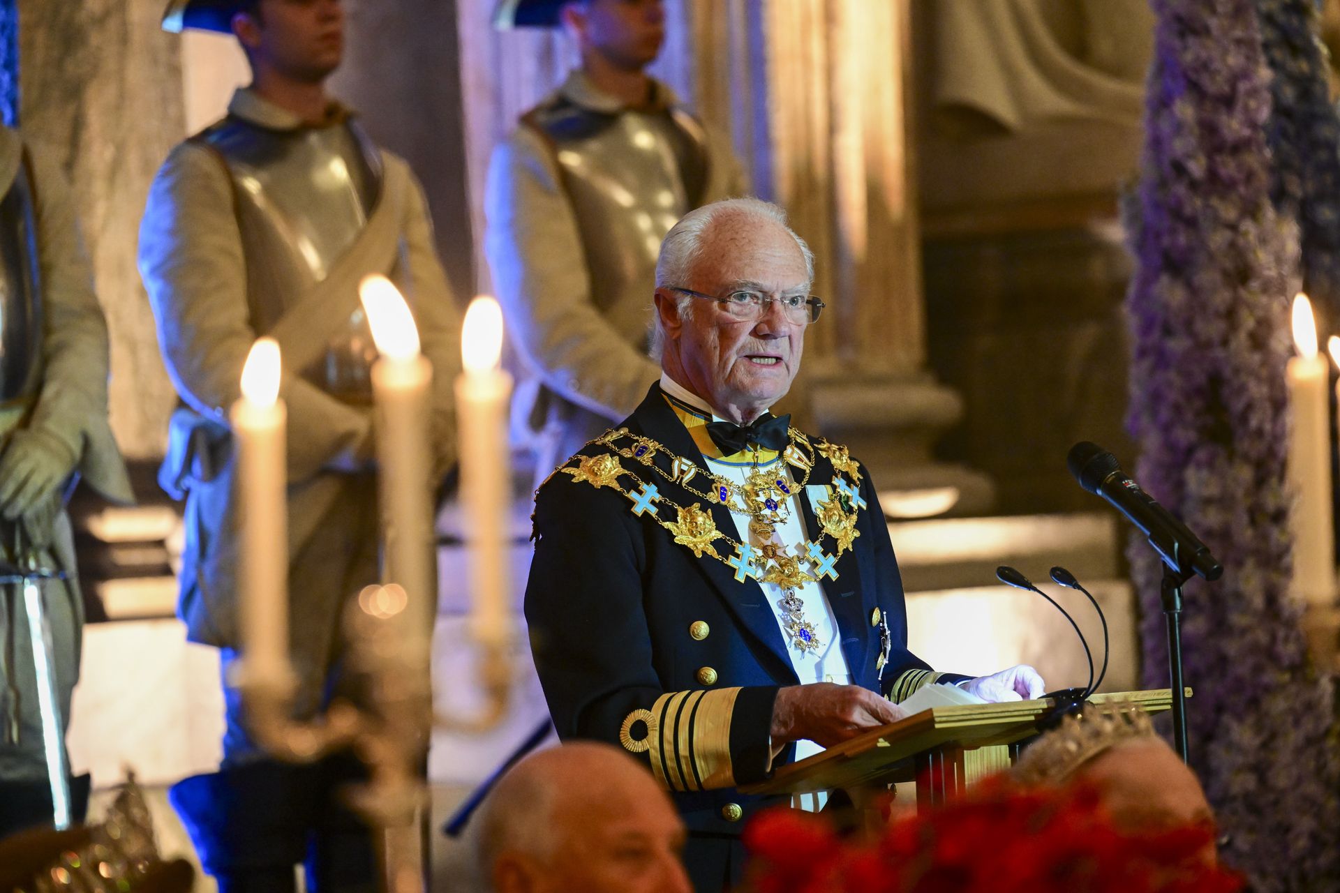 Koning Carl Gustaf tijdens zijn toespraak.