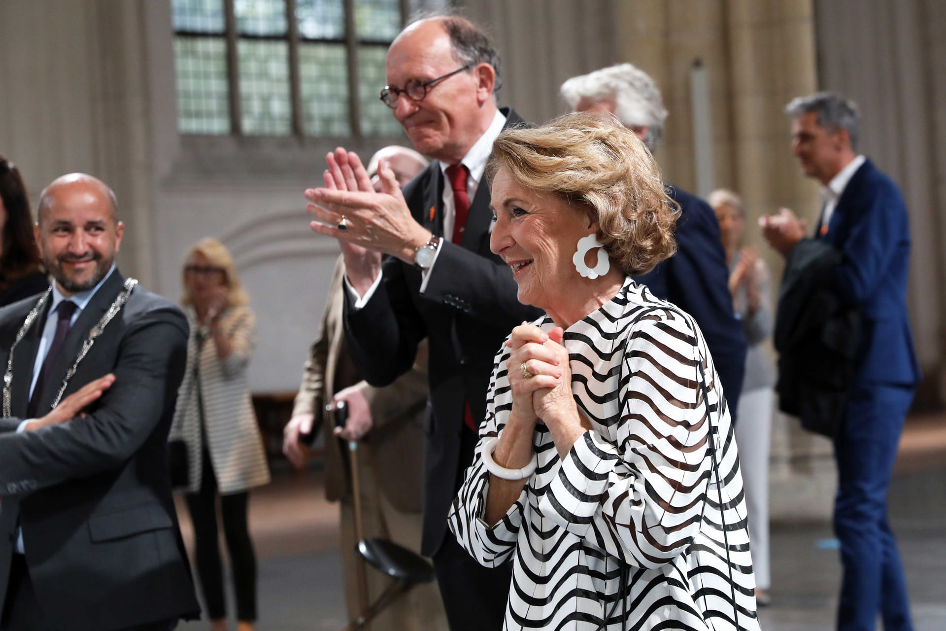 Prinses Margriet bij haar bezoek aan de voorstelling van Introdans in de Eusebiuskerk te Arnhem,