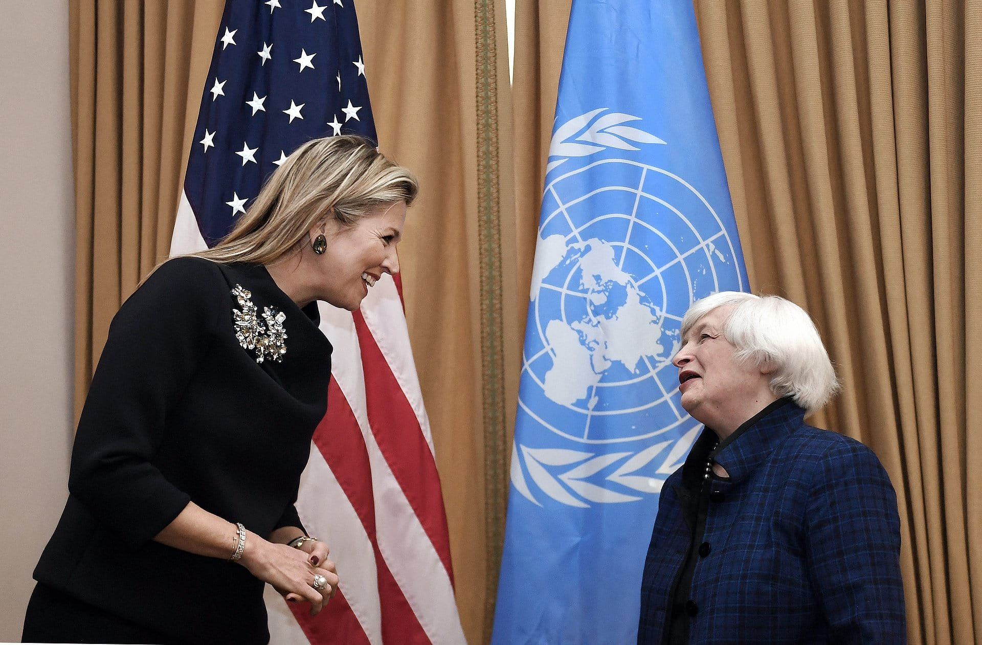 Máxima met de Amerikaanse minister Janet Yellen.