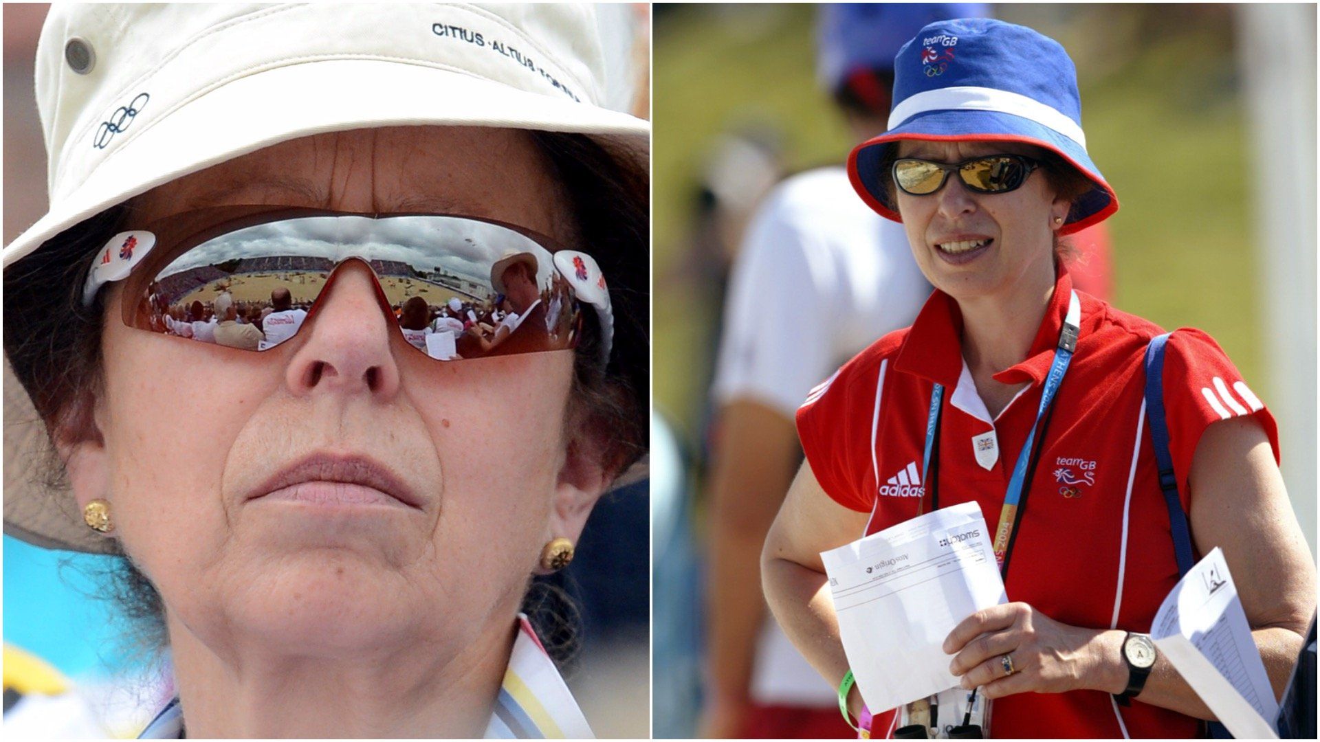 Anne kiest al jaren voor hetzelfde model zonnebril en hoed, 2012 (L) en 2004 (R).