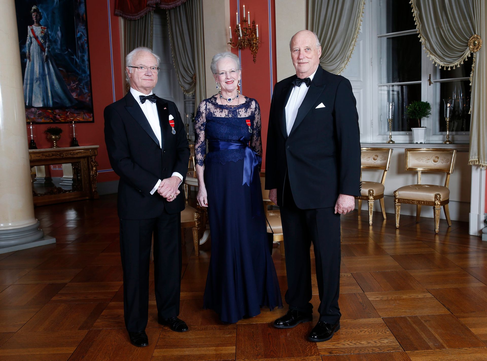 Koning Carl Gustaf, koningin Margrethe en koning Harald