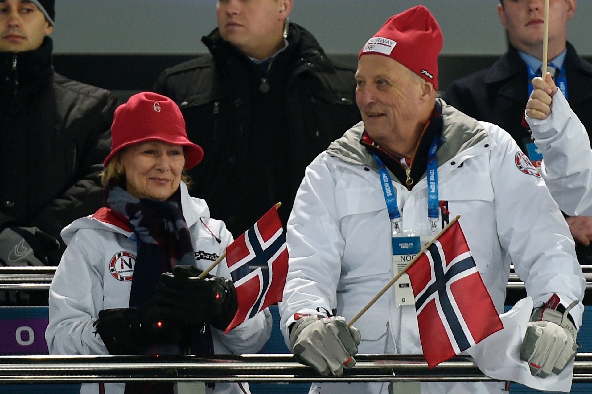 Harald en Sonja bij de Olympische Winterspelen in Sotsji, 2014.