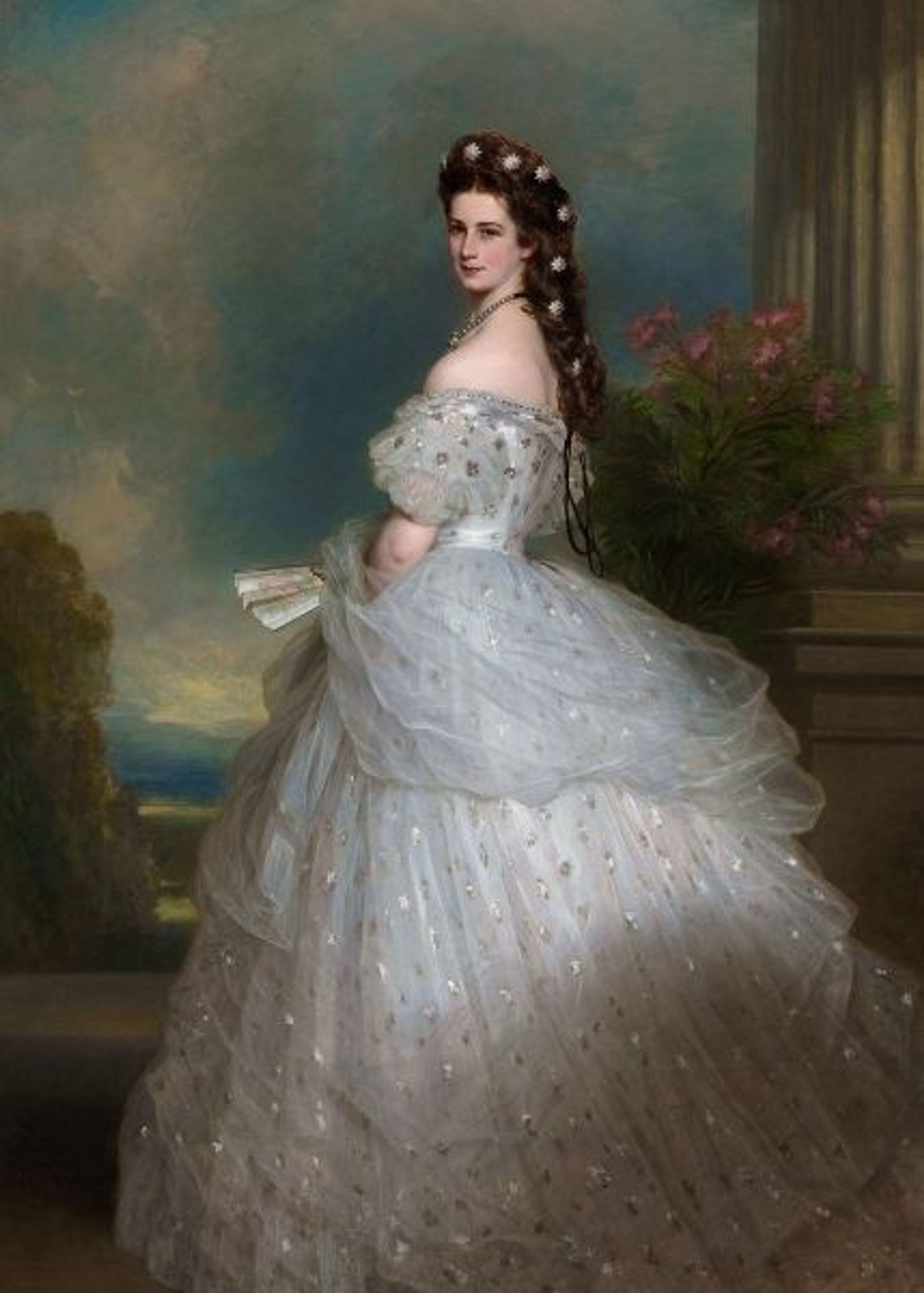 Het wereldberoemde portret van Elisabeth met diamanten edelweiss in haar haar, gemaakt in 1865 door