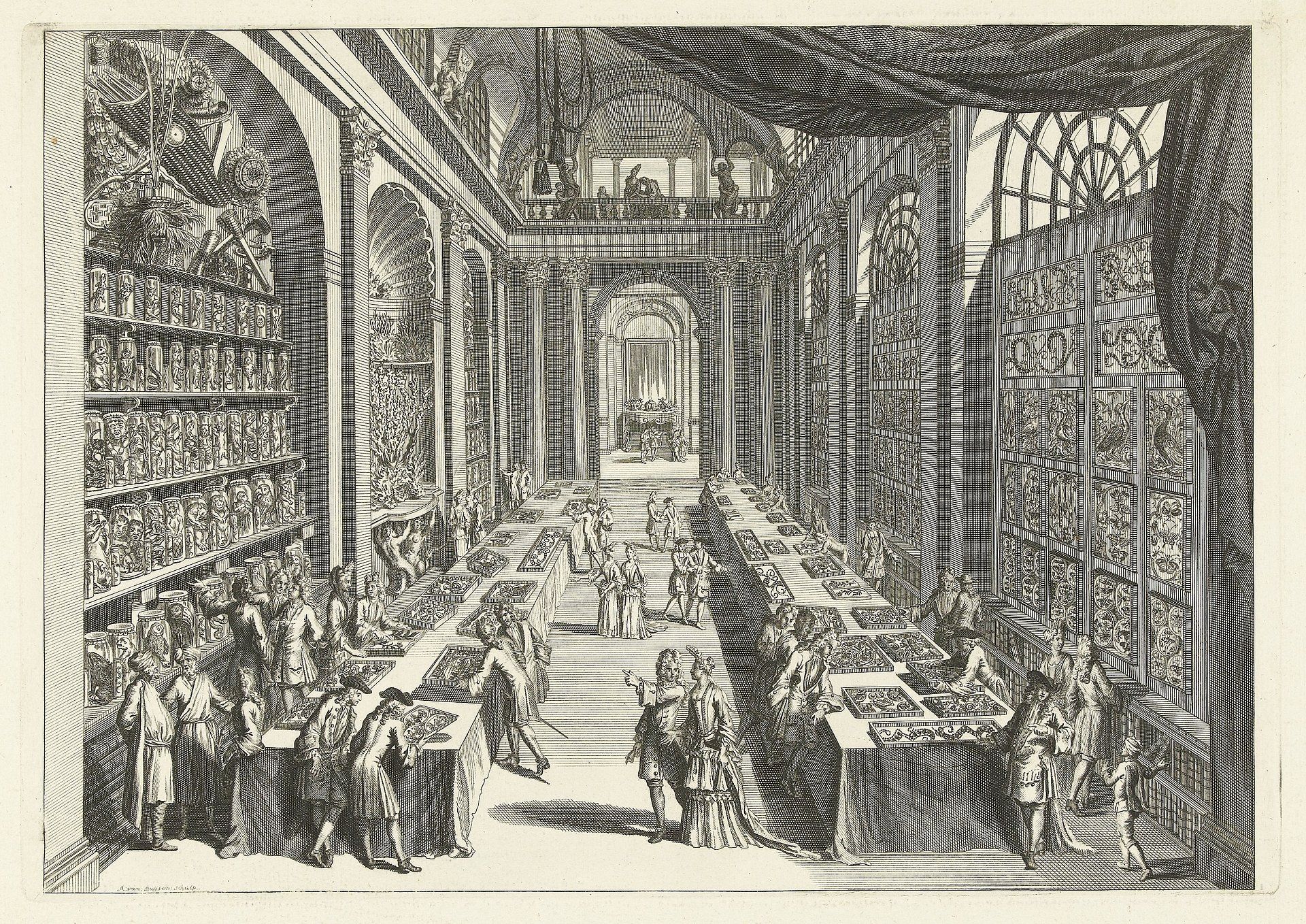 Bezoekers in het natuurhistorisch kabinet van Levinus Vincent, Haarlem, c. 1706.