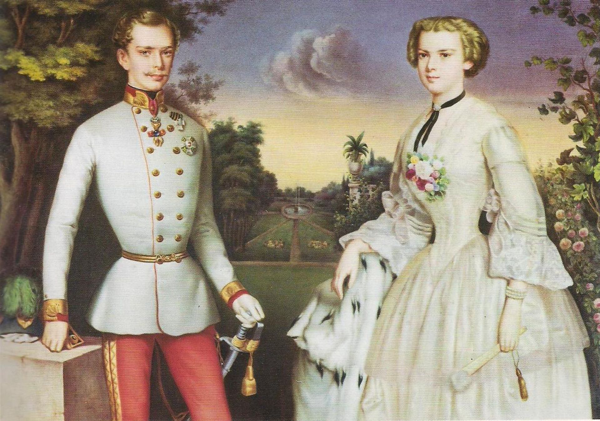 Frans Jozef met zijn jonge verloofde in 1854.