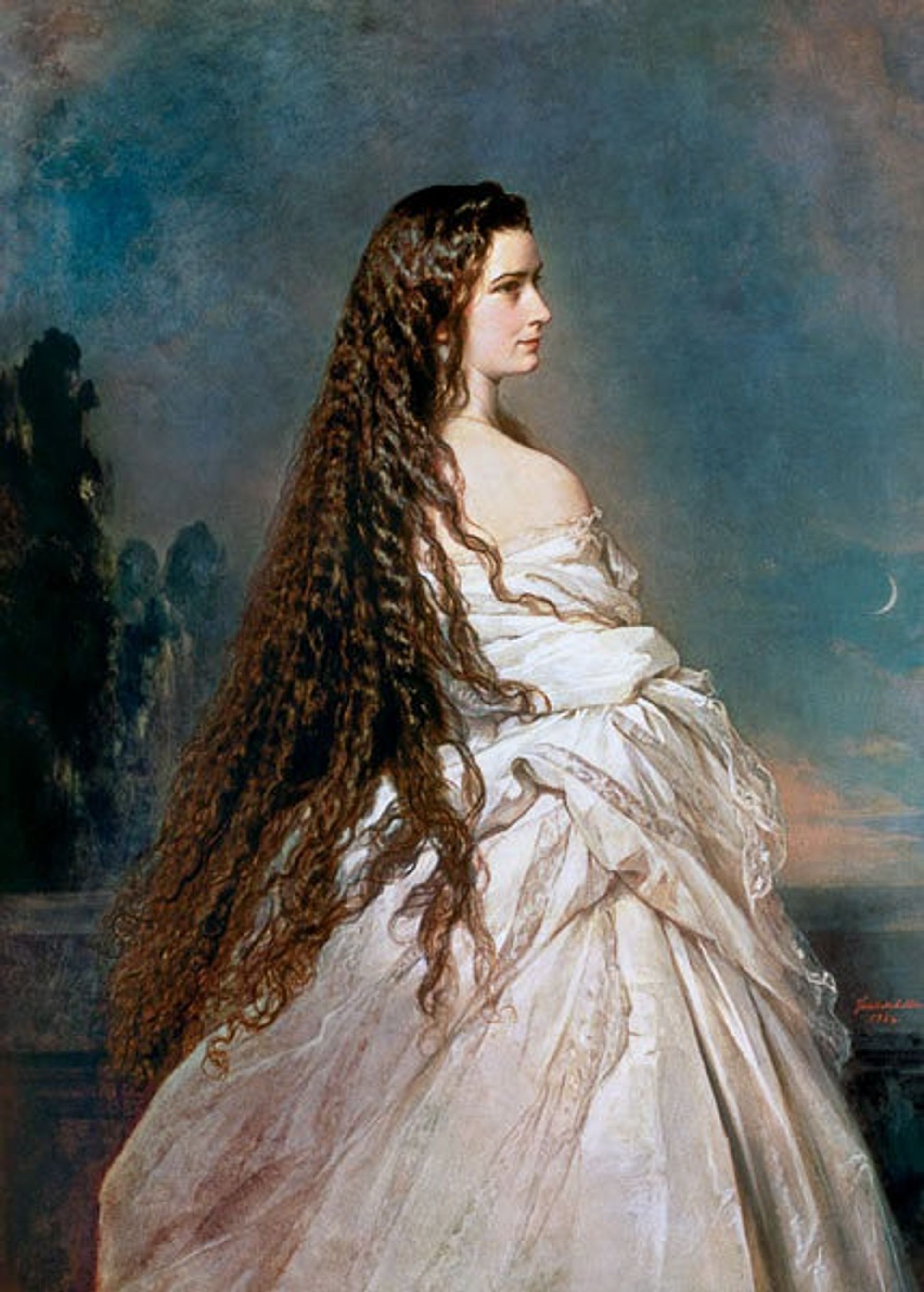 Portret van keizerin Elisabeth uit 1865 dat in de privévertrekken van Franz Josef hing. Het haar van