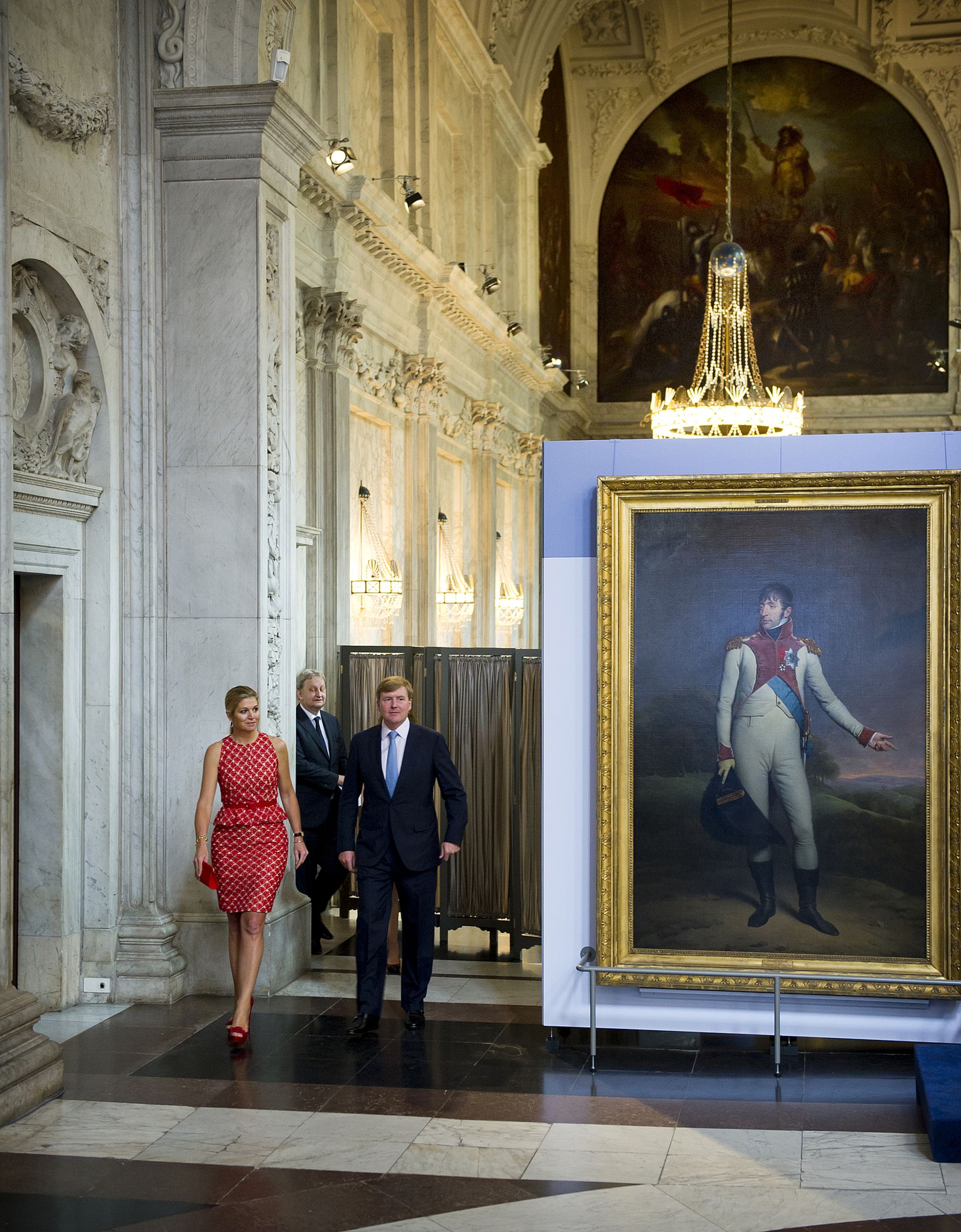 Koning Willem-Alexander en koningin Máxima bij de opening van een tentoonstelling over Koning