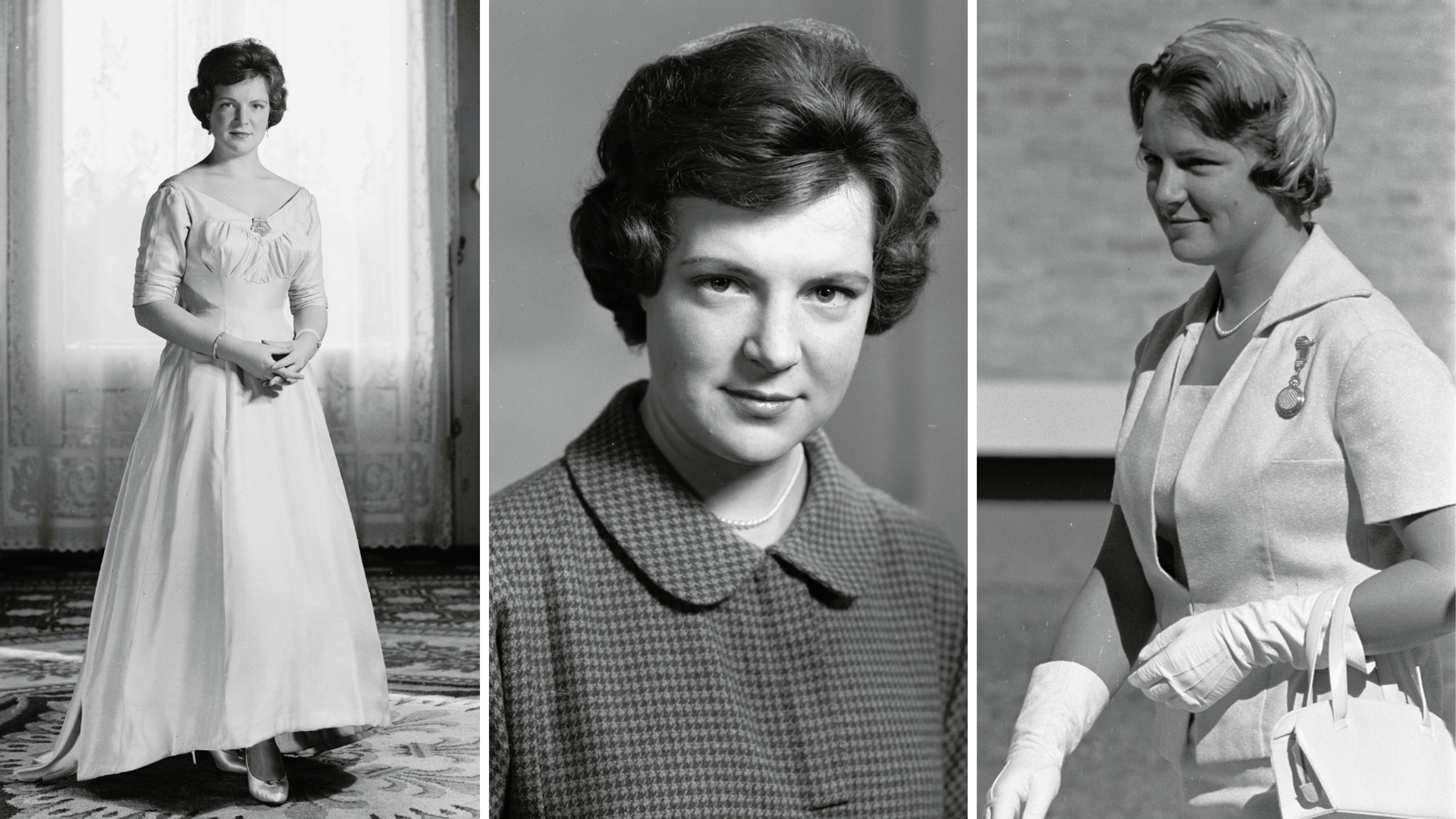 Drie foto's uit 1959 van de prinses op 20-jarige leeftijd.