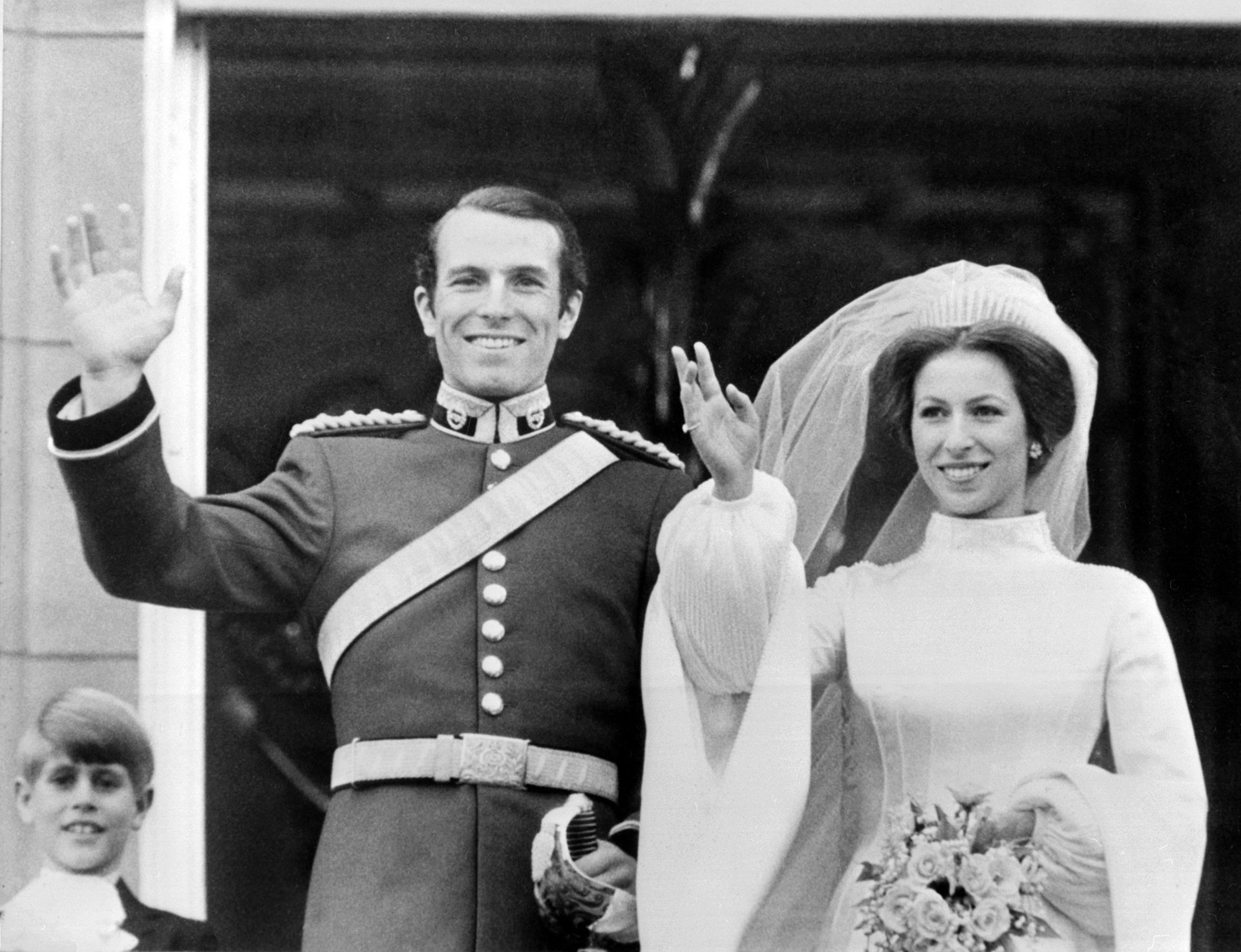 Het eerste huwelijk van Anne met Mark Philips in 1973.