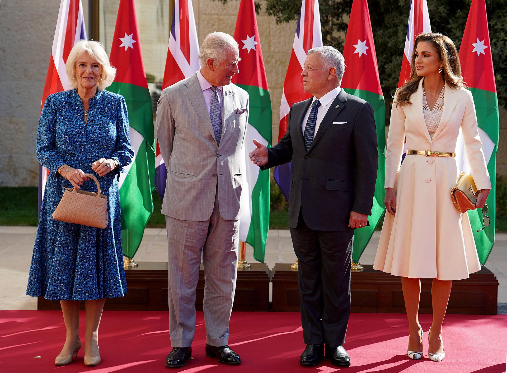 Koning Abdullah en koningin Rania ontvangen de Britse royals op het paleis in Amman, de hoofdstad