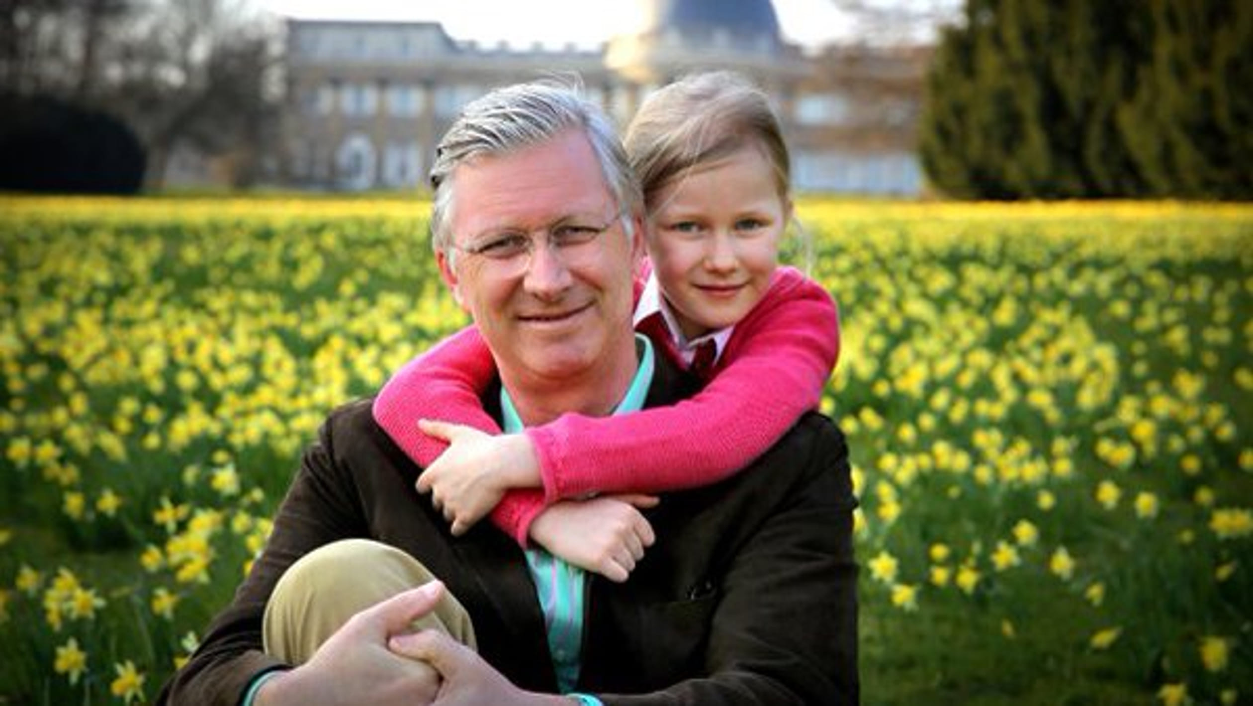 De Belgische koning met een jonge prinses Eléonore.
