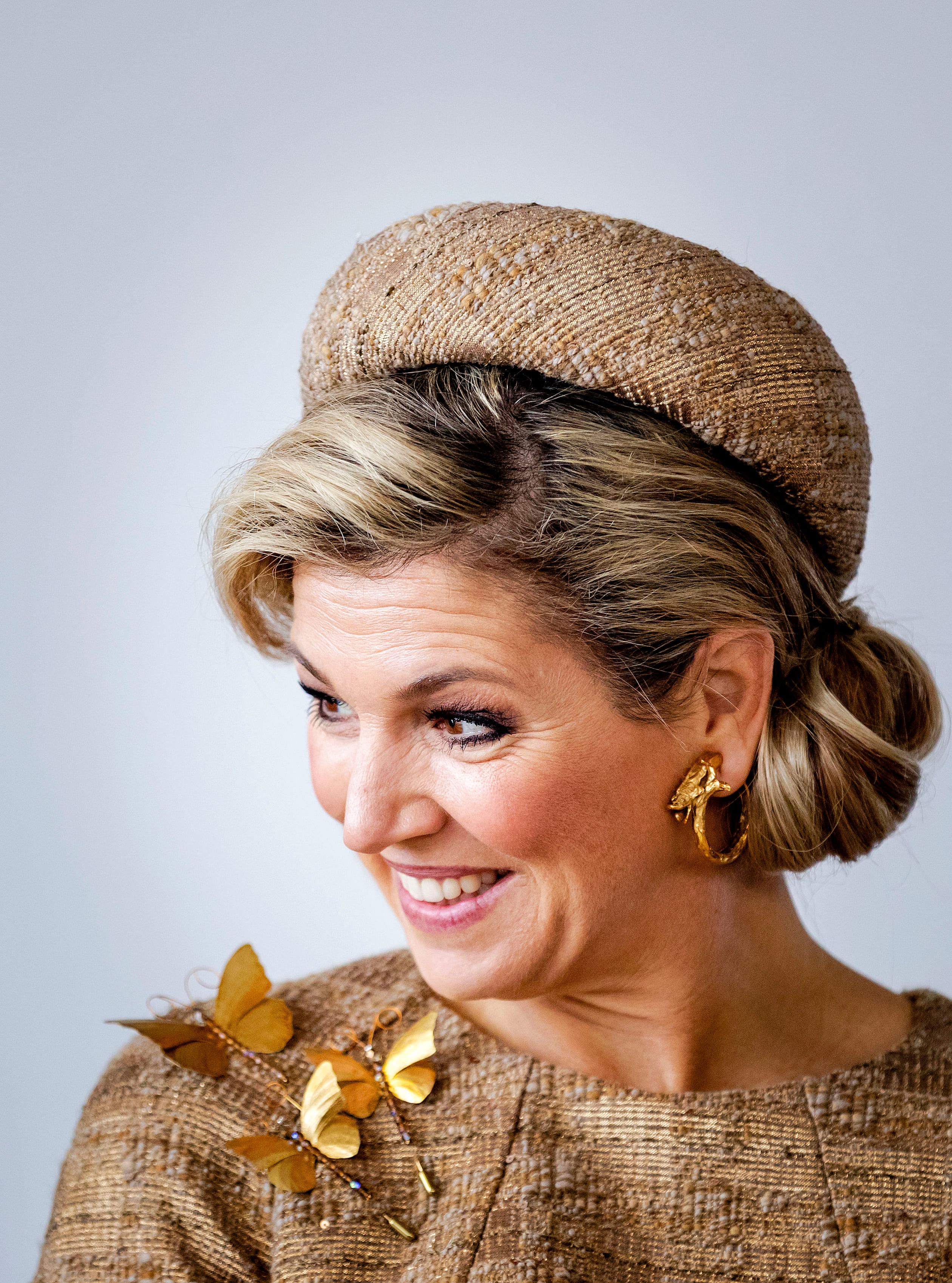 Tijdens het werkbezoek aan de Duitse deelstaat Saksen-Anhalt (in 2017) draagt Máxima een top met