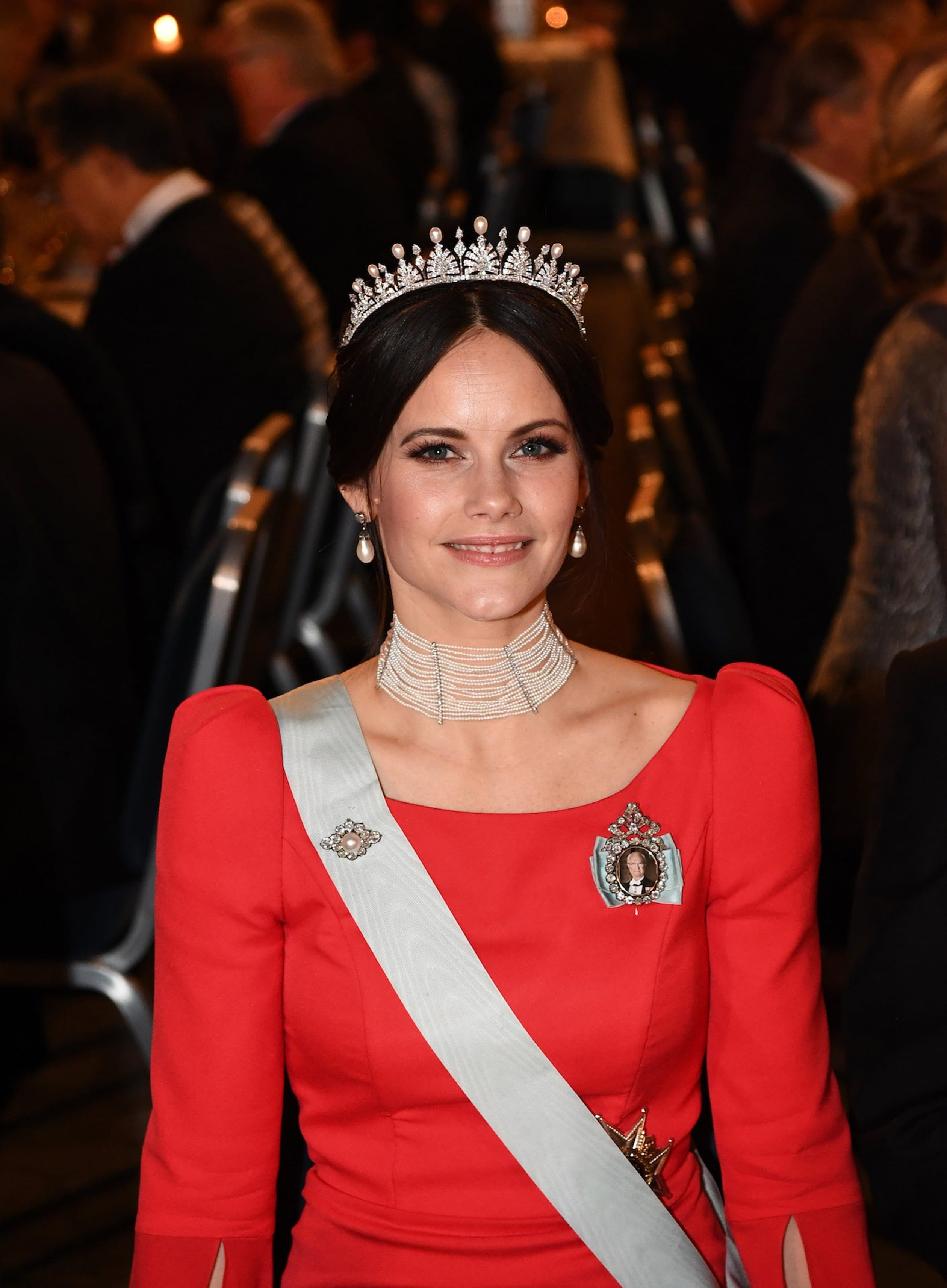 Prinses Sofia van Zweden bij het galabanket met de Nobelprijswinnaars in Stockholm, 2018.