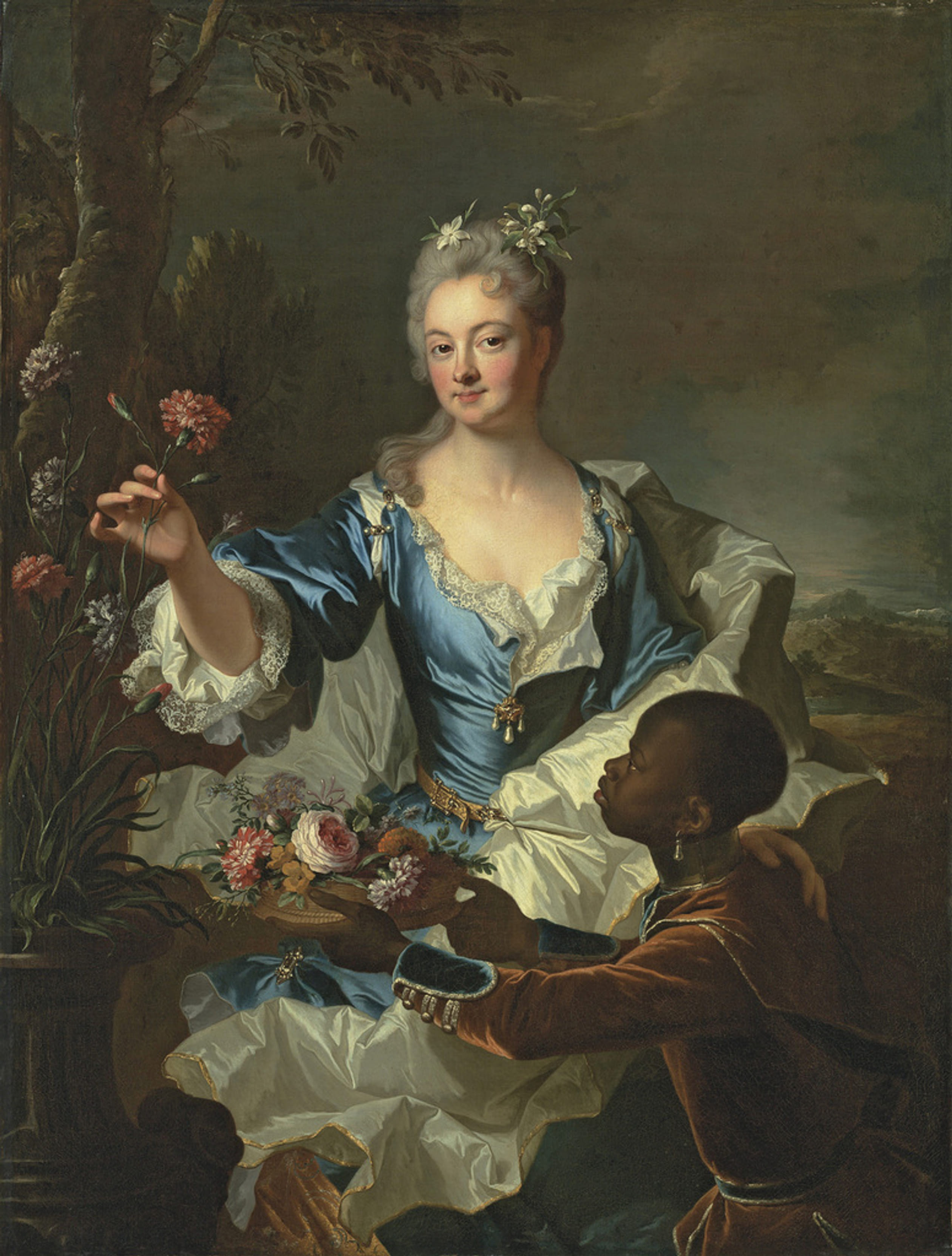De markiezin de Louville met een zwarte man, c. 1708.