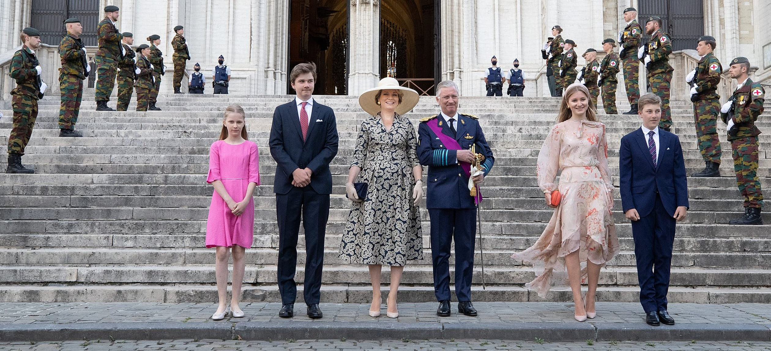Koning Filip en zijn gezin tijdens de Nationale Feestdag in 2020.
