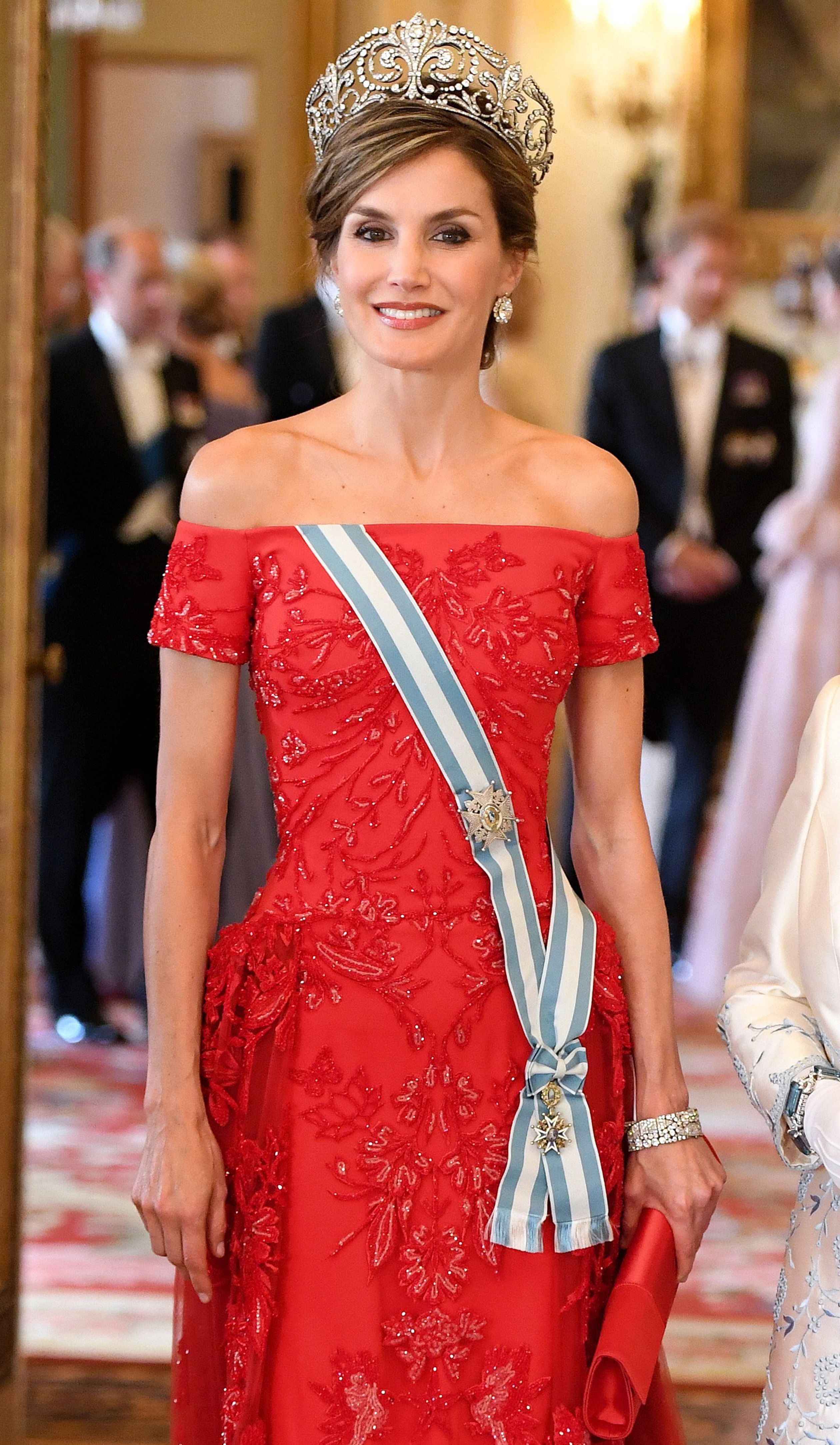 Koningin Letizia tijdens het staatsbanket in Groot-Brittannië.