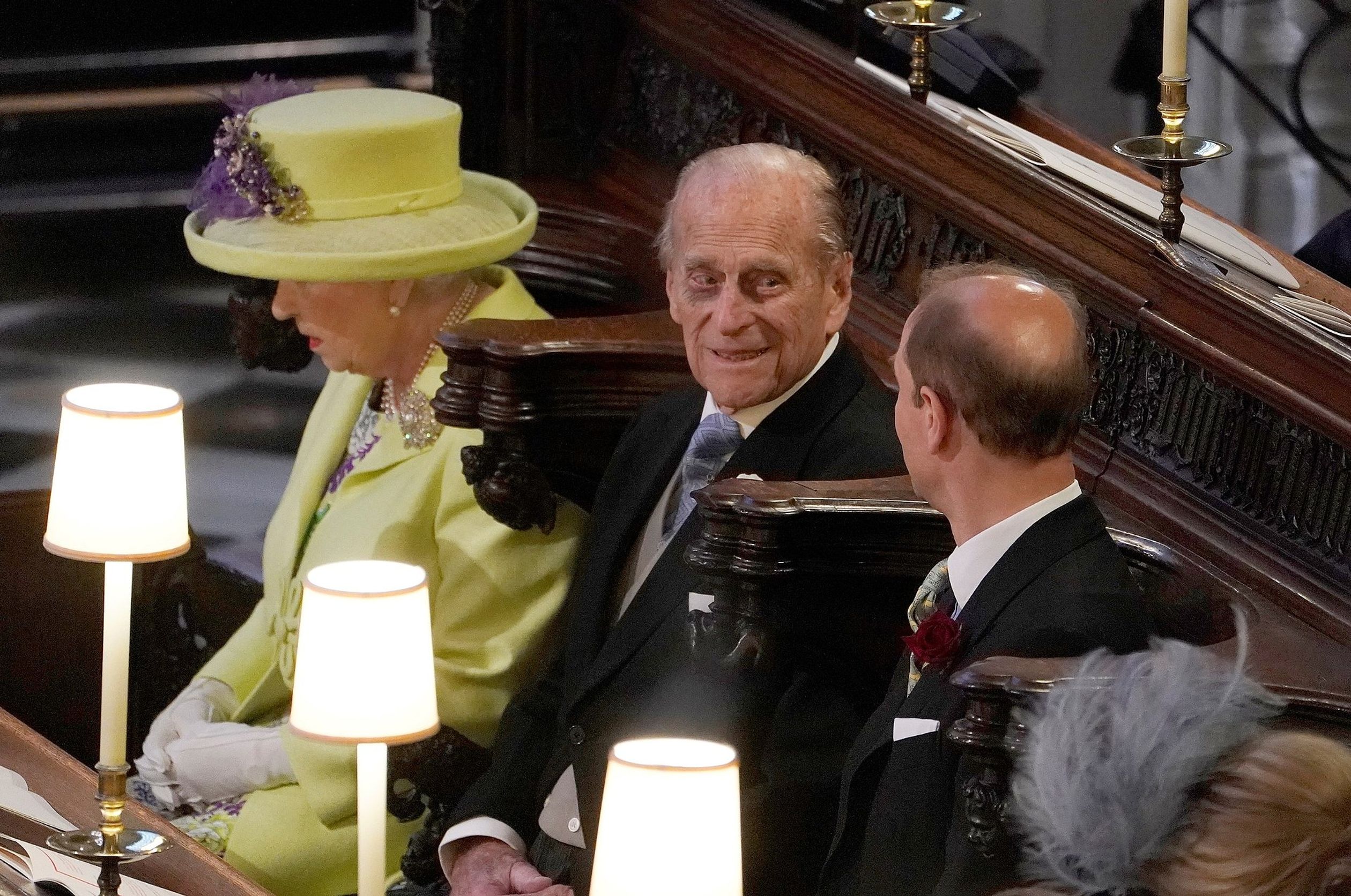 Prins Philip is aanwezig bij de bruiloft van Harry en Meghan in 2018.