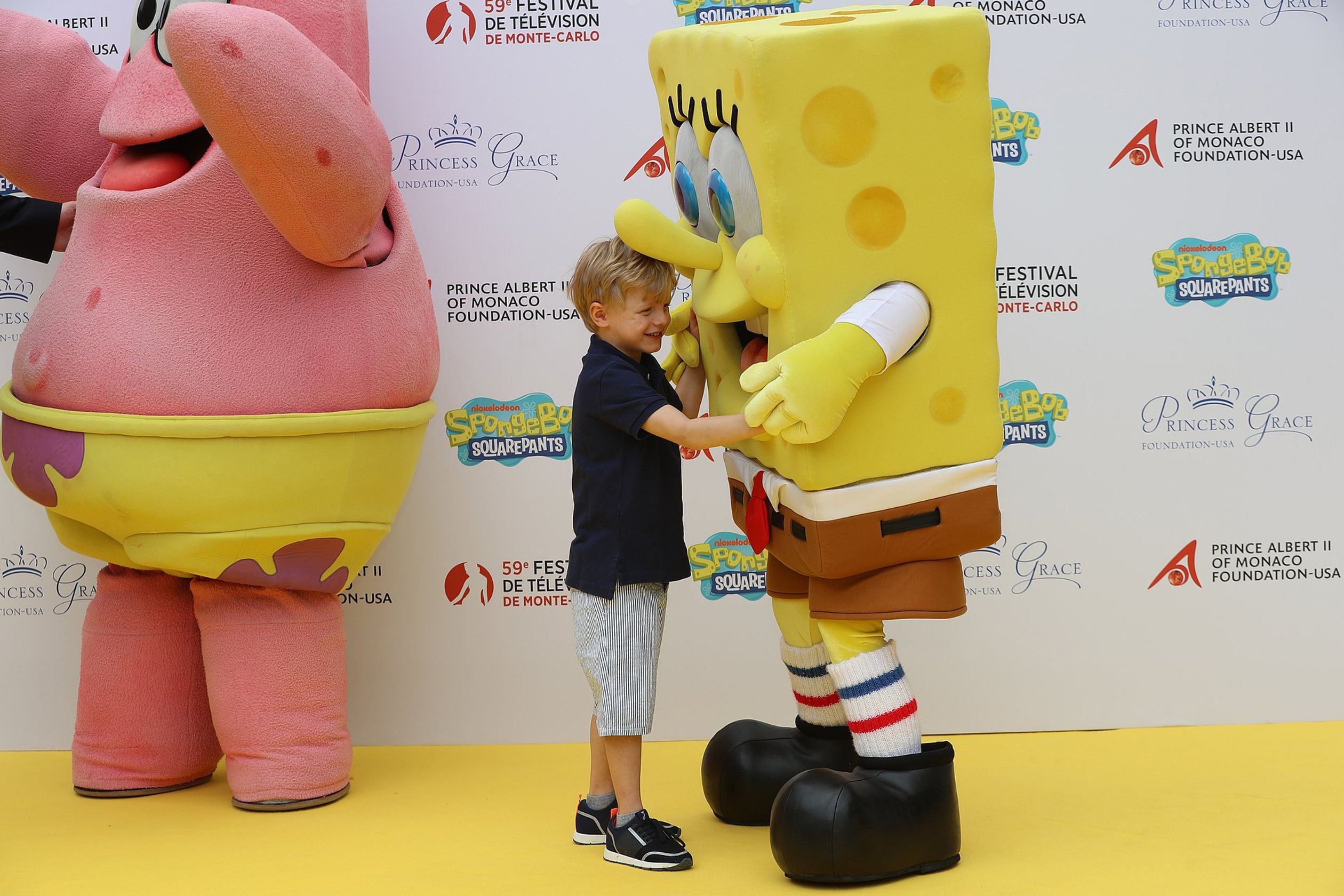 Een ontmoeting met SpongeBob op het Monte-Carlo Televisie Festival, 16 juni 2019.
