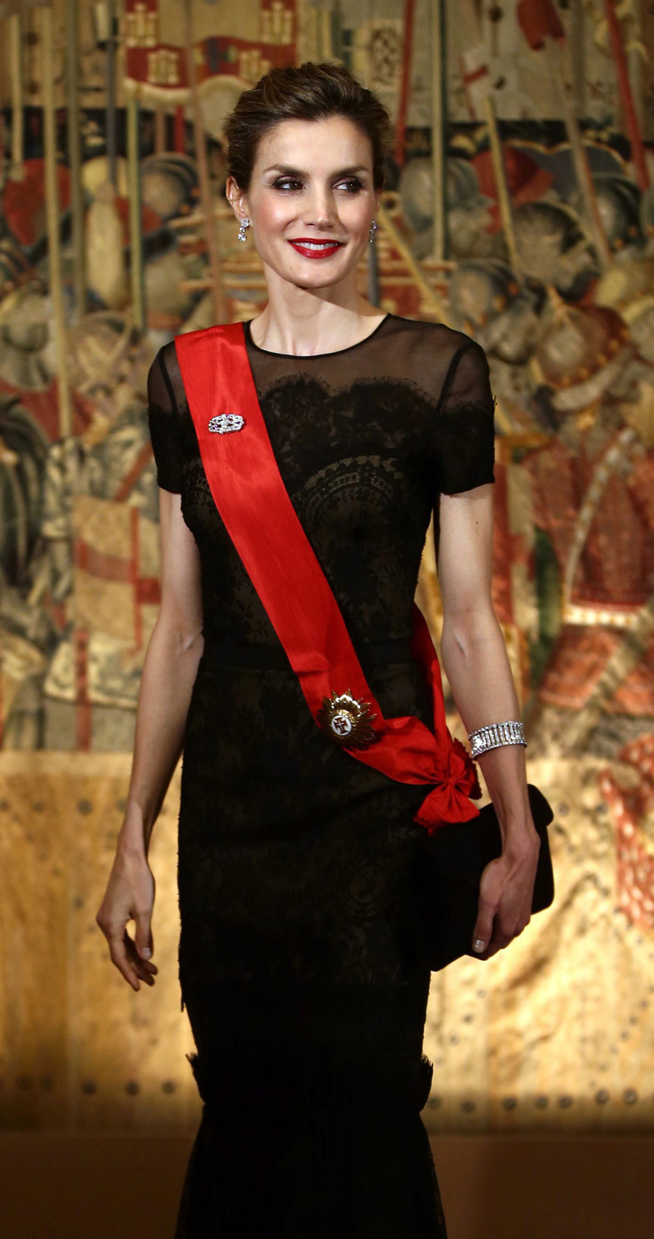 Een stralende koningin Letizia tijdens het officiële bezoek aan buurland Portugal, 2016.