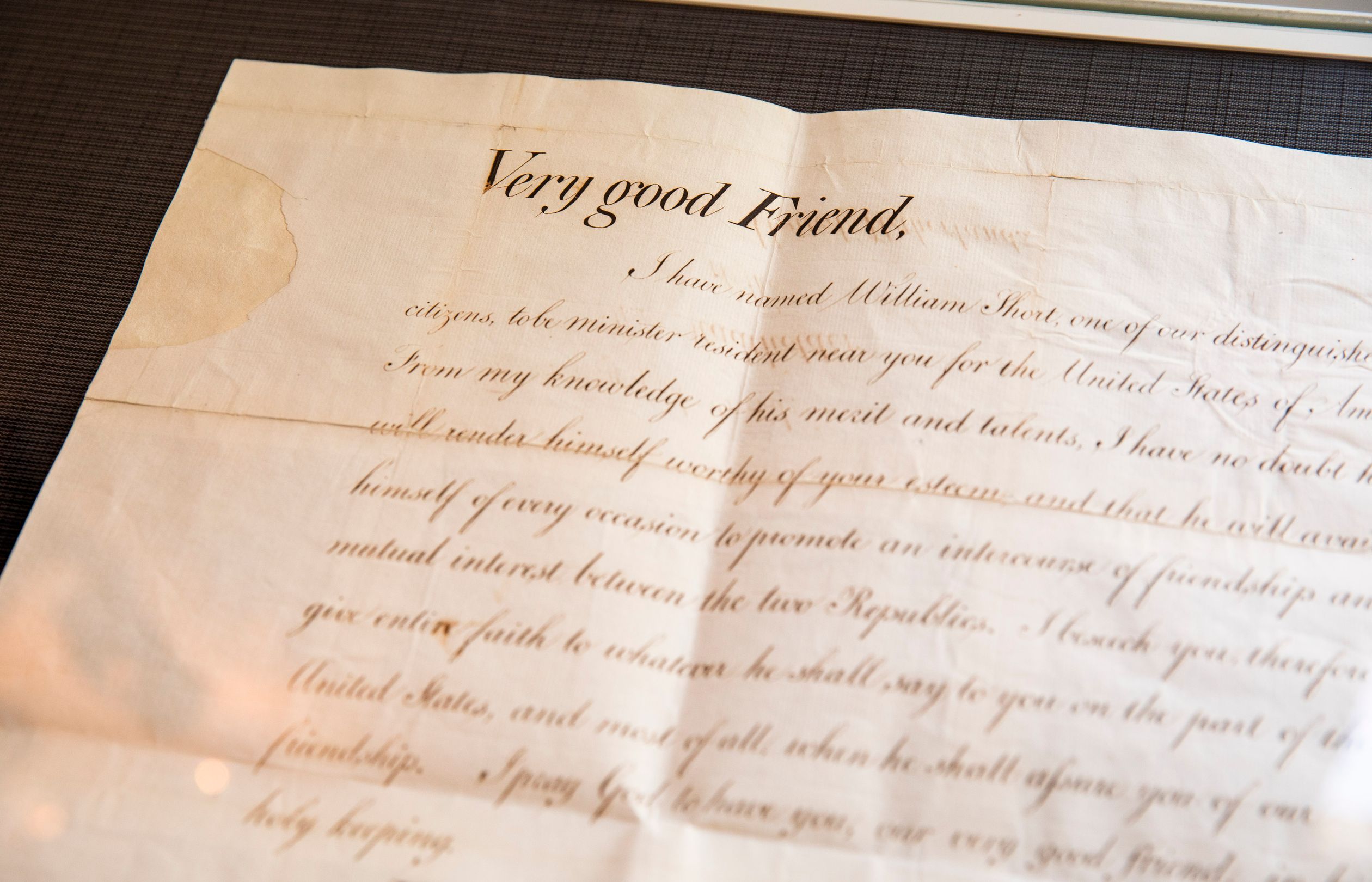 Geloofsbrief, ondertekend door George Washington.
