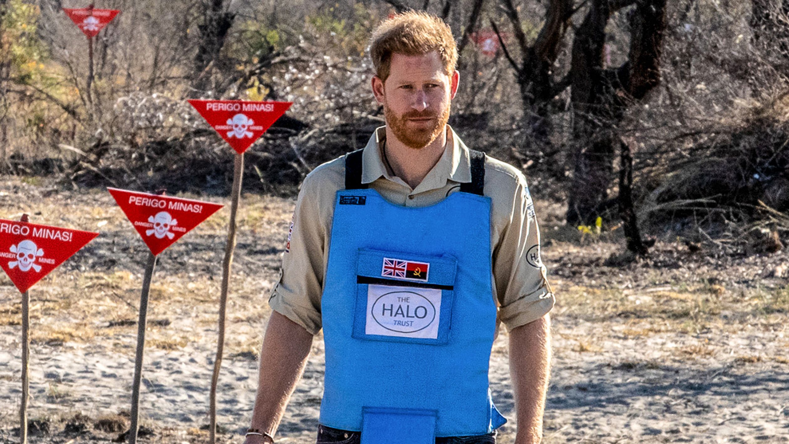 Prins Harry op de landmijn in Angola.