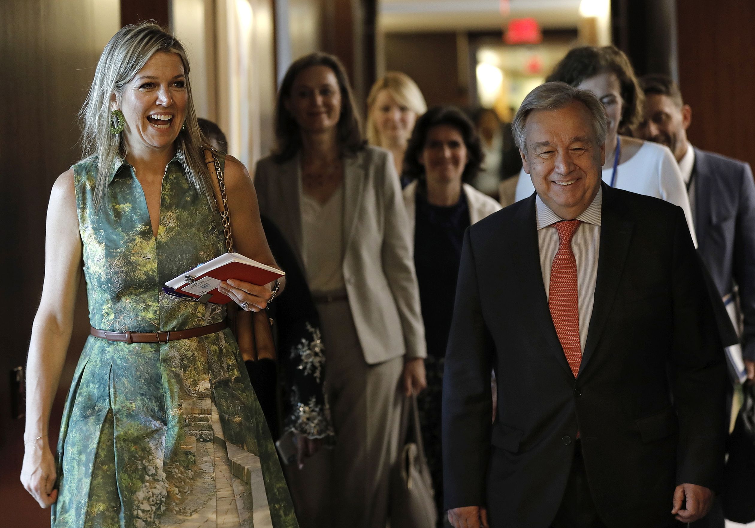 Koningin Máxima en António Guterres tijdens haar laatste bezoek aan het VN-hoofdkwartier in New