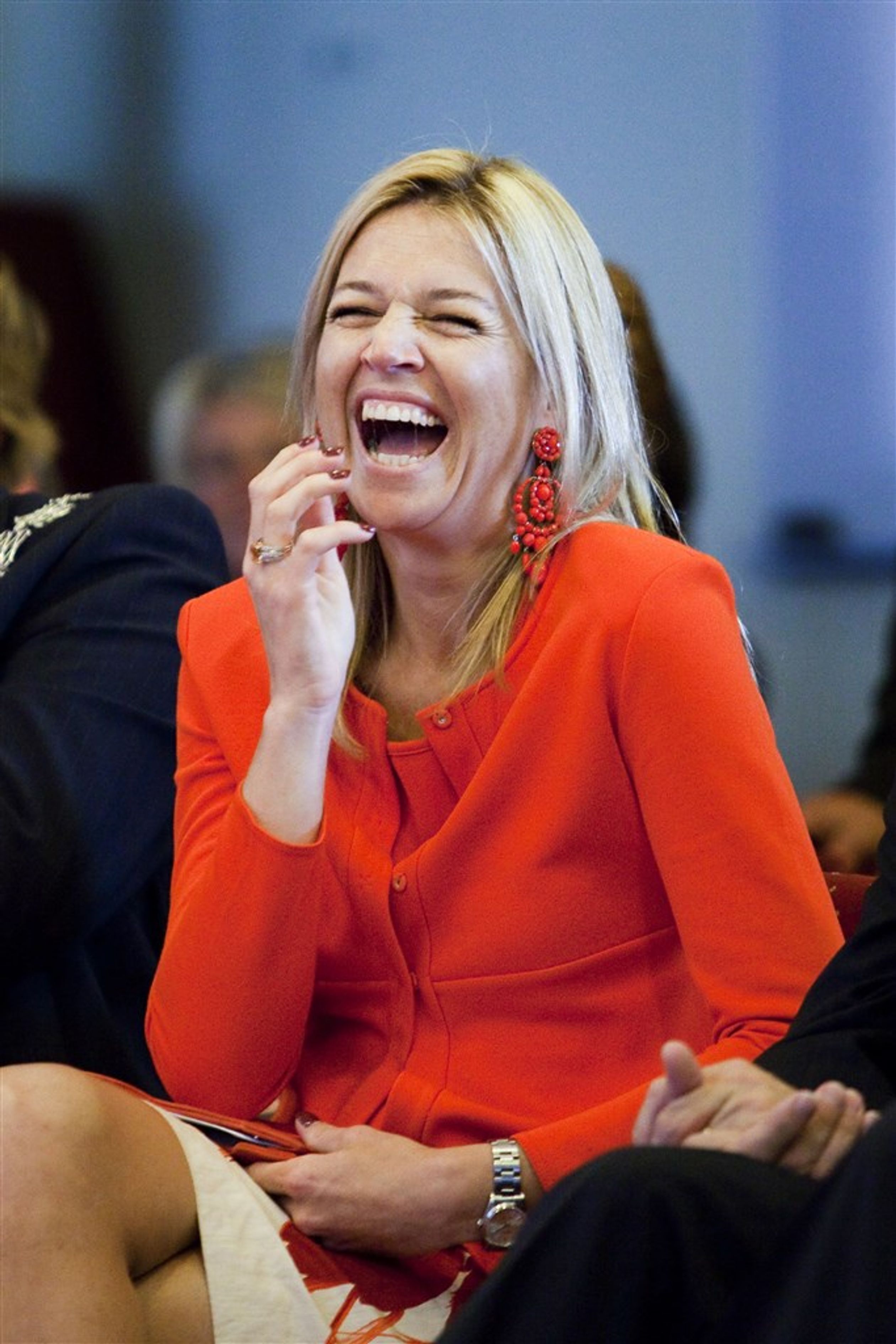 Prinses Máxima moest erg lachen tijdens de quiz van de viering van Home-Start in 2009. De prinses