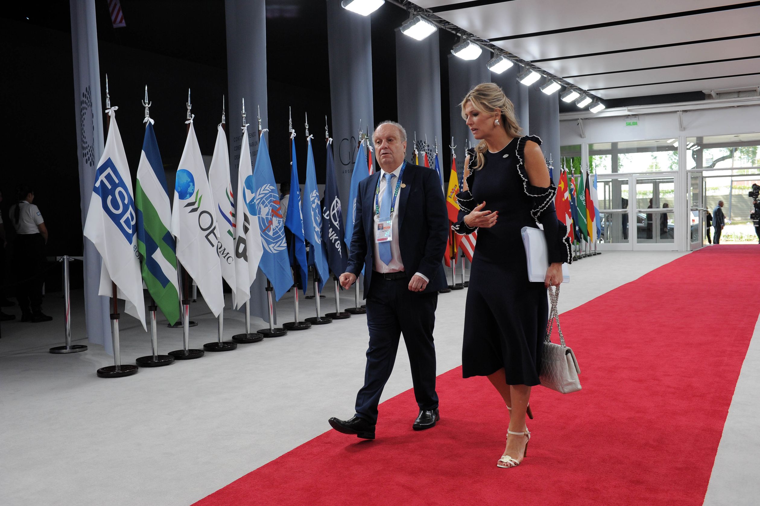 Máxima met dezelfde jurk bij de G20 top in Buenos Aires in 2018.