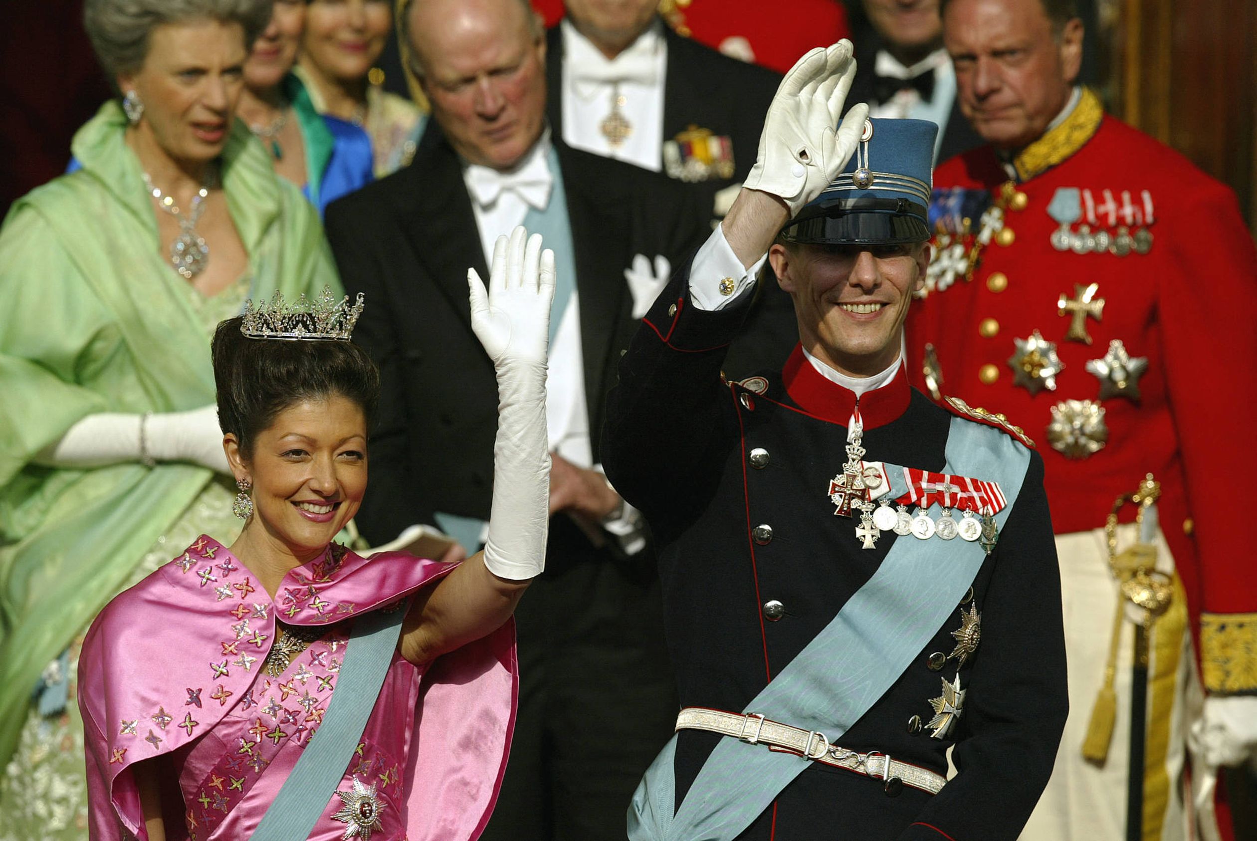 Tijdens het huwelijk van prins Frederik en prinses Mary in 2004.